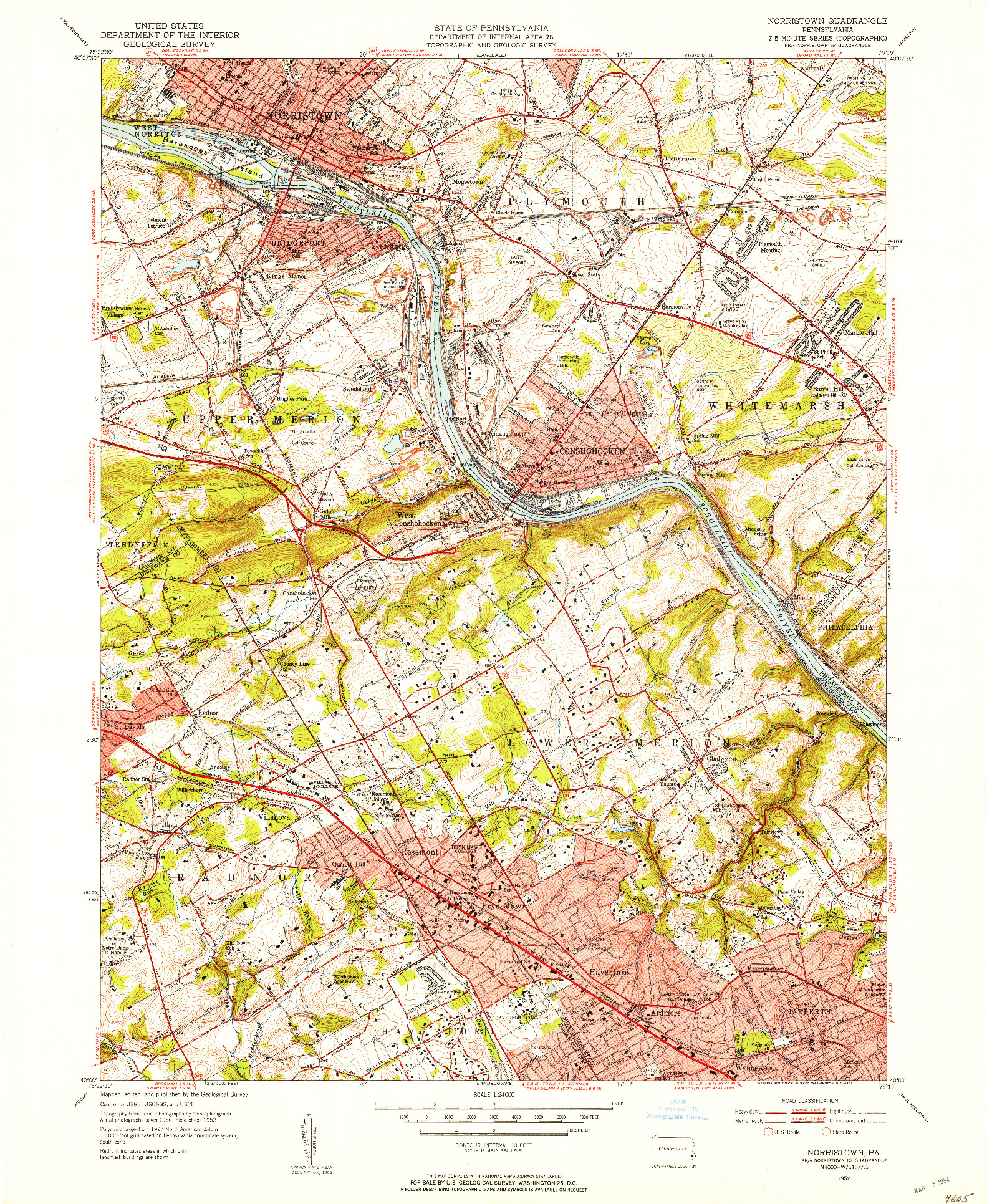 USGS 1:24000-SCALE QUADRANGLE FOR NORRISTOWN, PA 1952