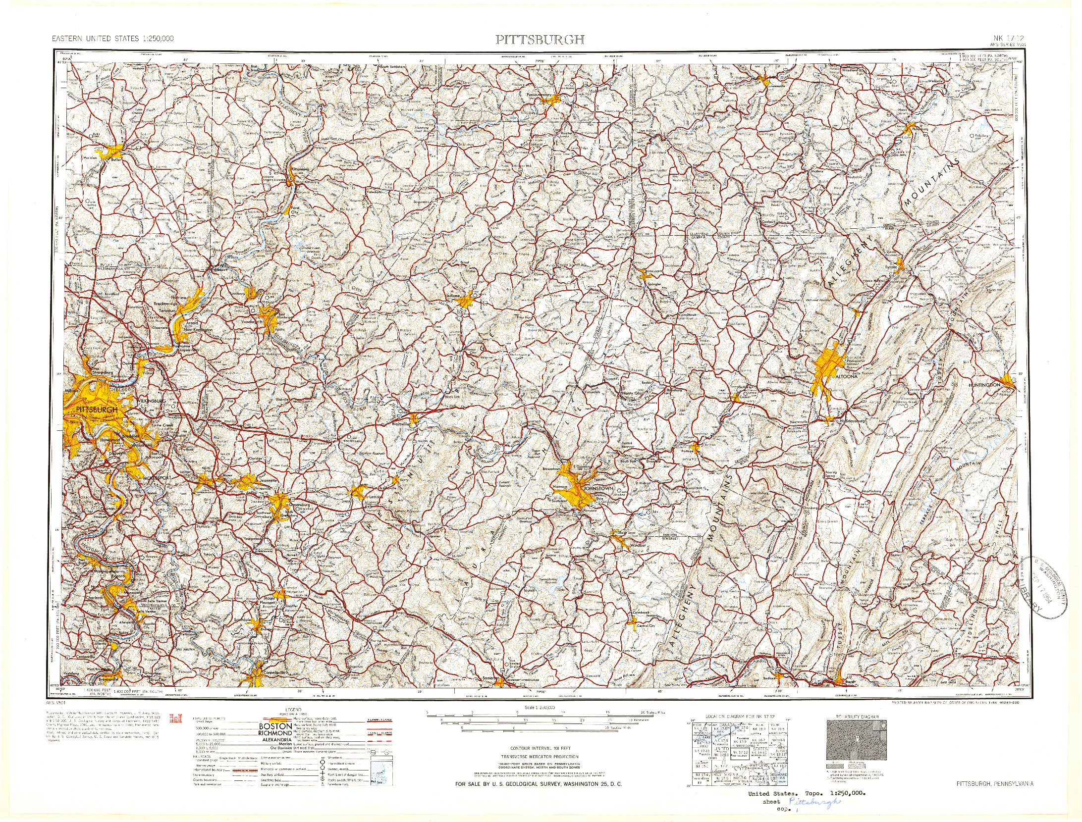 USGS 1:250000-SCALE QUADRANGLE FOR PITTSBURGH, PA 1954