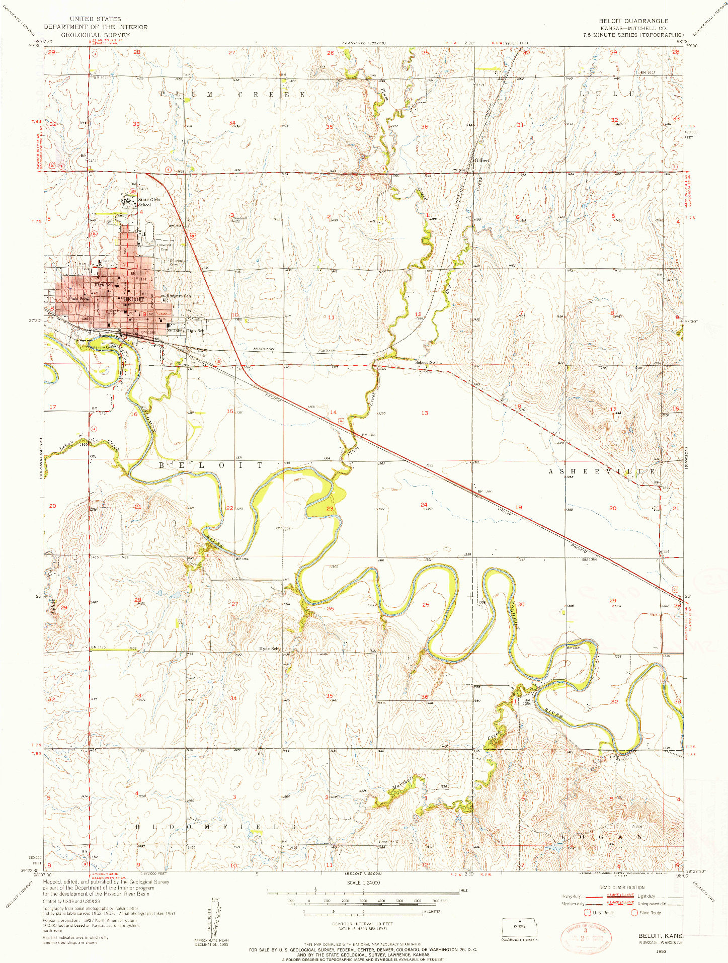 USGS 1:24000-SCALE QUADRANGLE FOR BELOIT, KS 1953