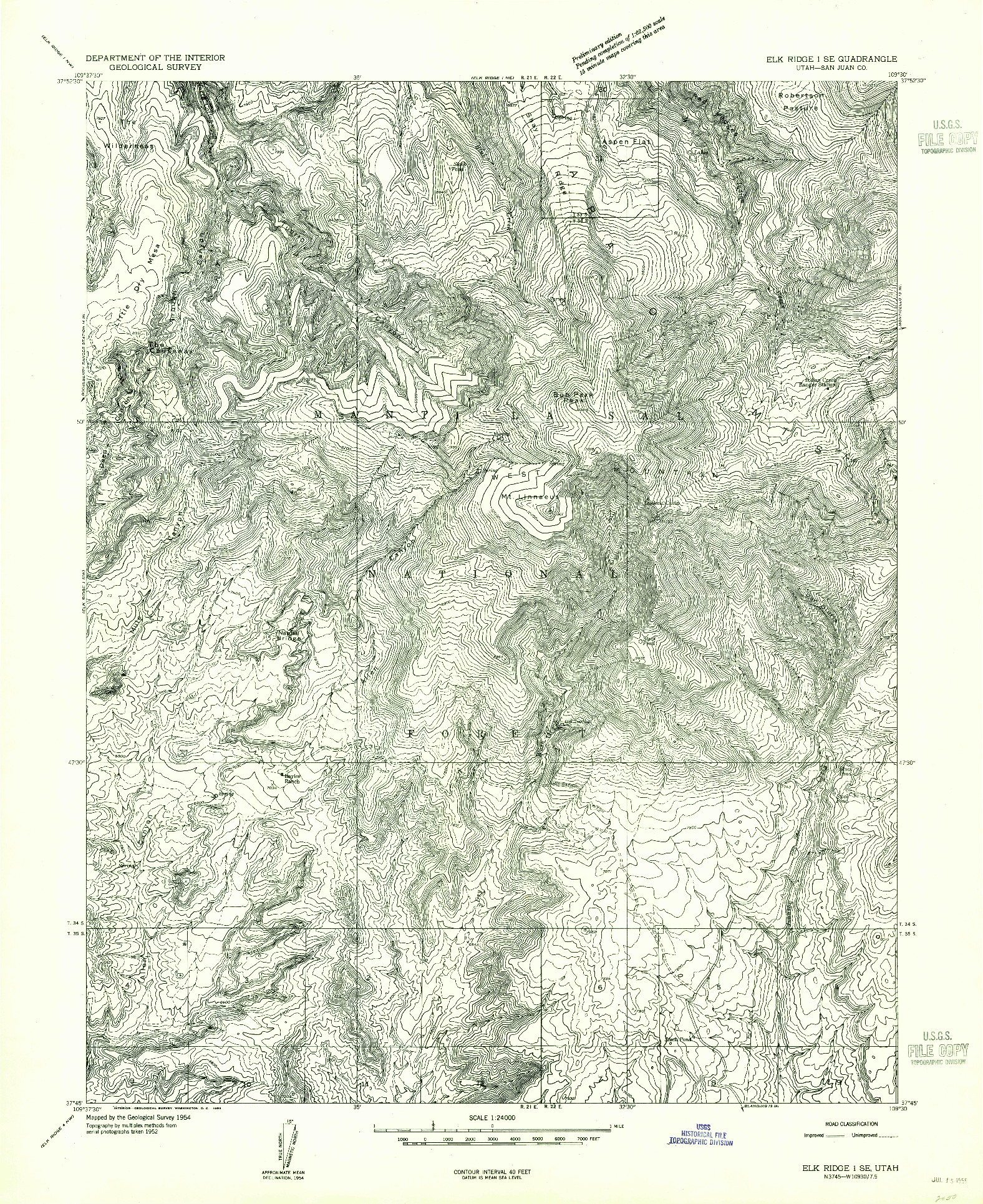 USGS 1:24000-SCALE QUADRANGLE FOR ELK RIDGE 1 SE, UT 1954