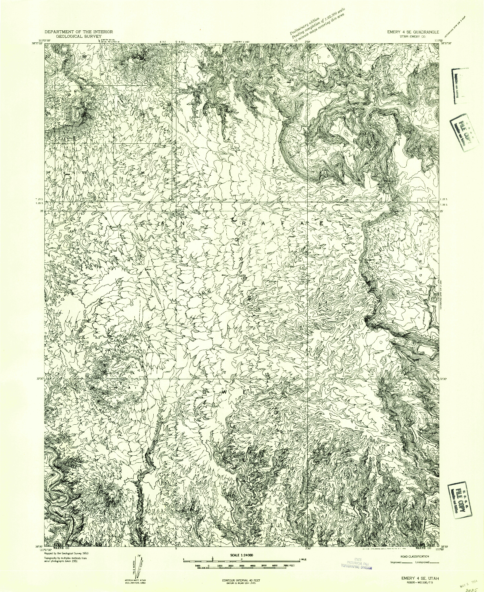 USGS 1:24000-SCALE QUADRANGLE FOR EMERY 4 SE, UT 1953