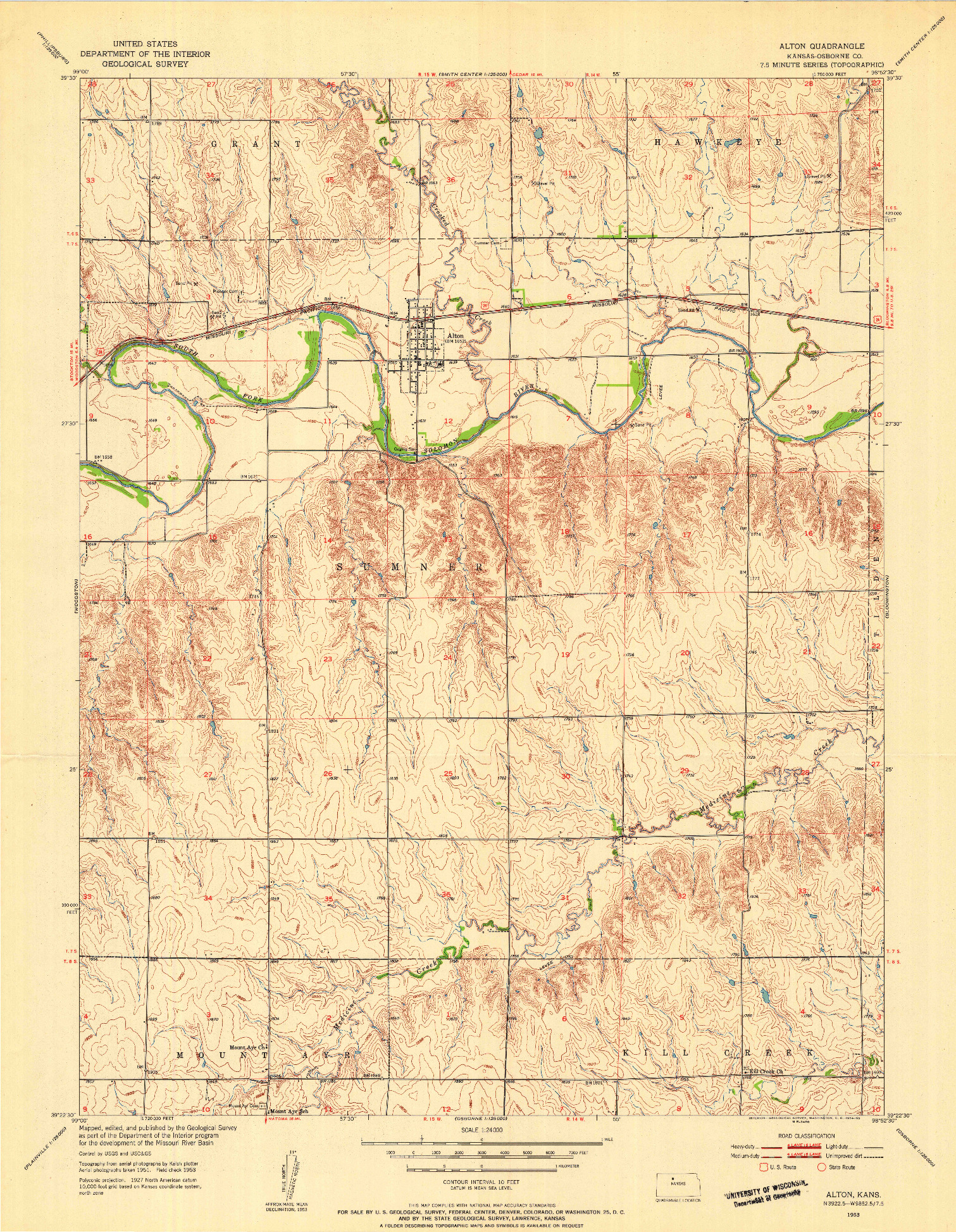 USGS 1:24000-SCALE QUADRANGLE FOR ALTON, KS 1953