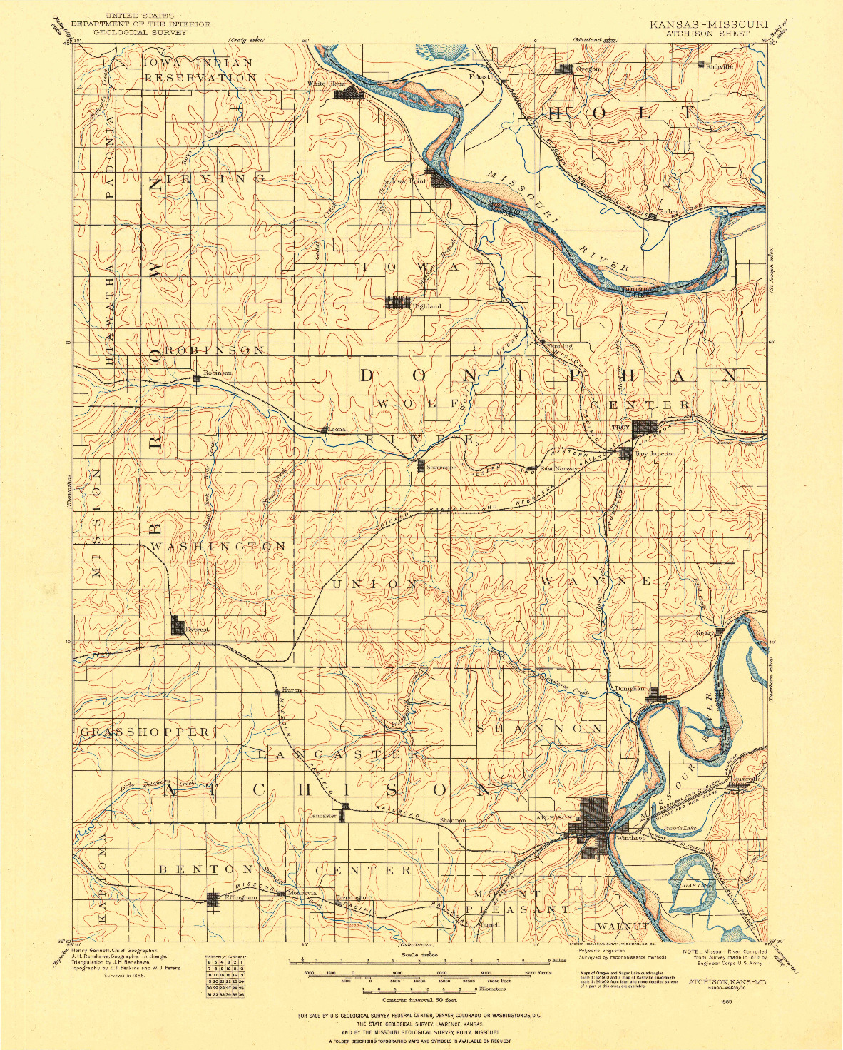 USGS 1:125000-SCALE QUADRANGLE FOR ATCHISON, KS 1885