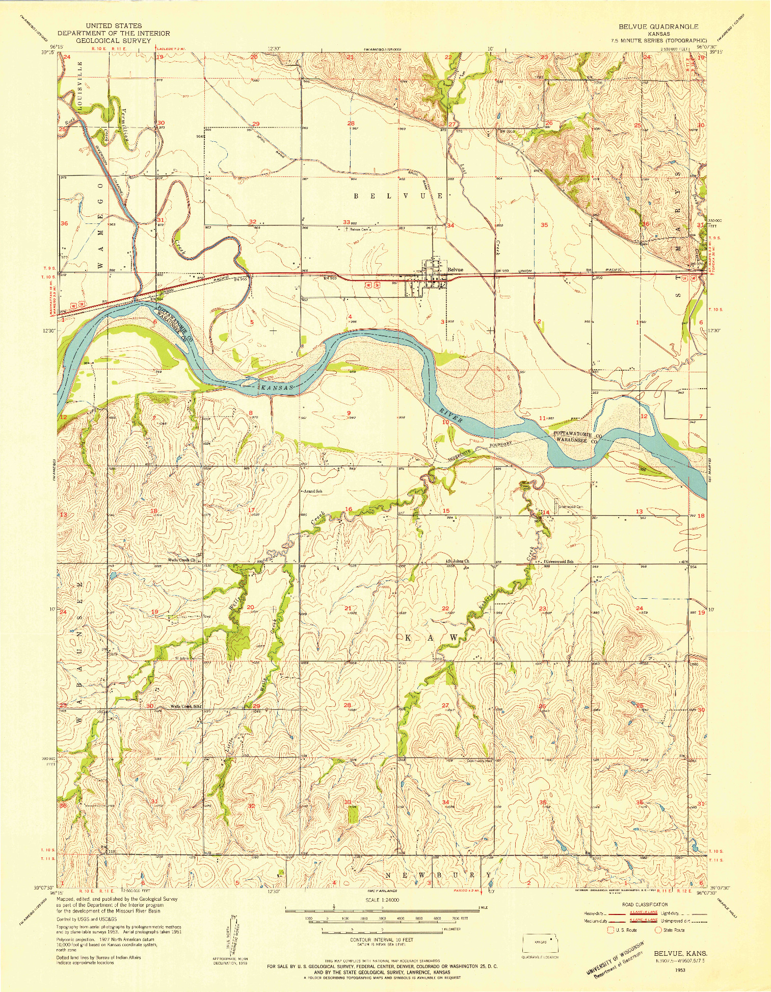 USGS 1:24000-SCALE QUADRANGLE FOR BELVUE, KS 1953