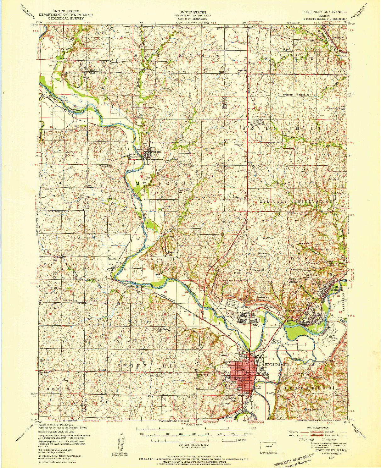 USGS 1:62500-SCALE QUADRANGLE FOR FORT RILEY, KS 1947