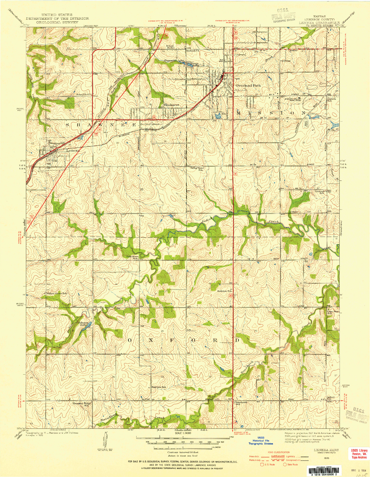 USGS 1:24000-SCALE QUADRANGLE FOR LENEXA, KS 1935