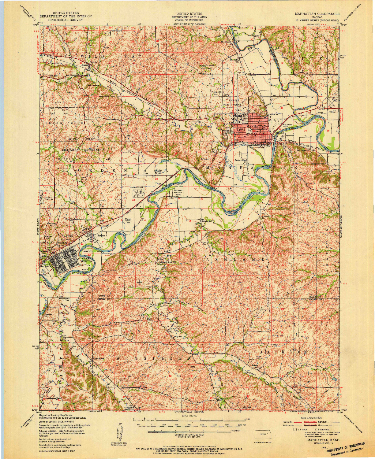 USGS 1:62500-SCALE QUADRANGLE FOR MANHATTAN, KS 1947