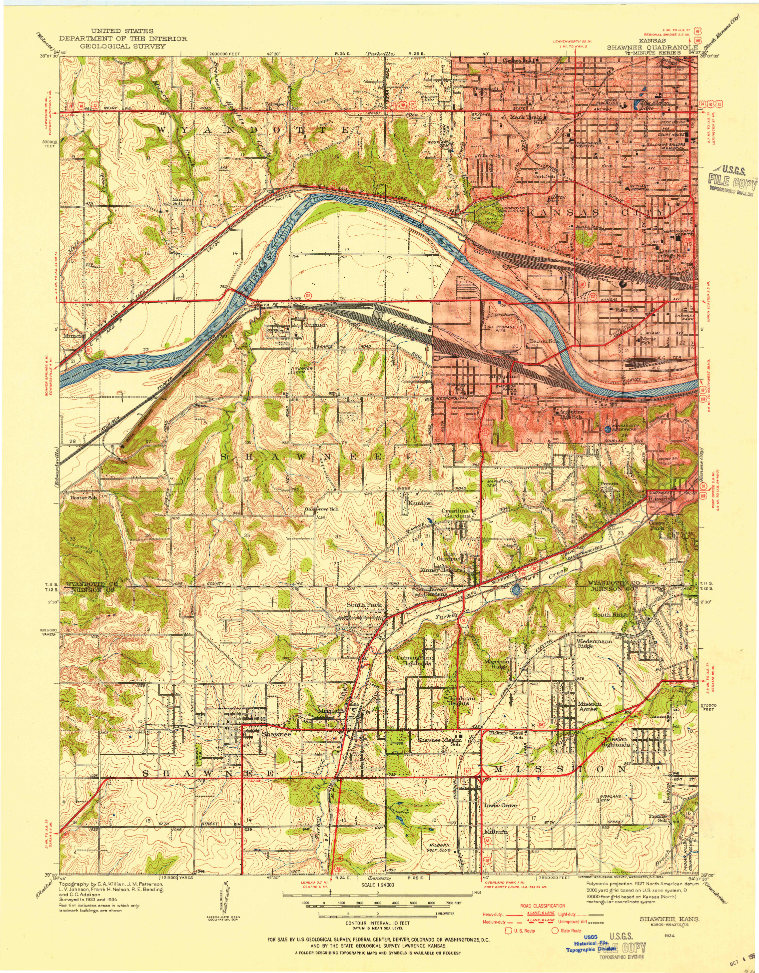 USGS 1:24000-SCALE QUADRANGLE FOR SHAWNEE, KS 1934