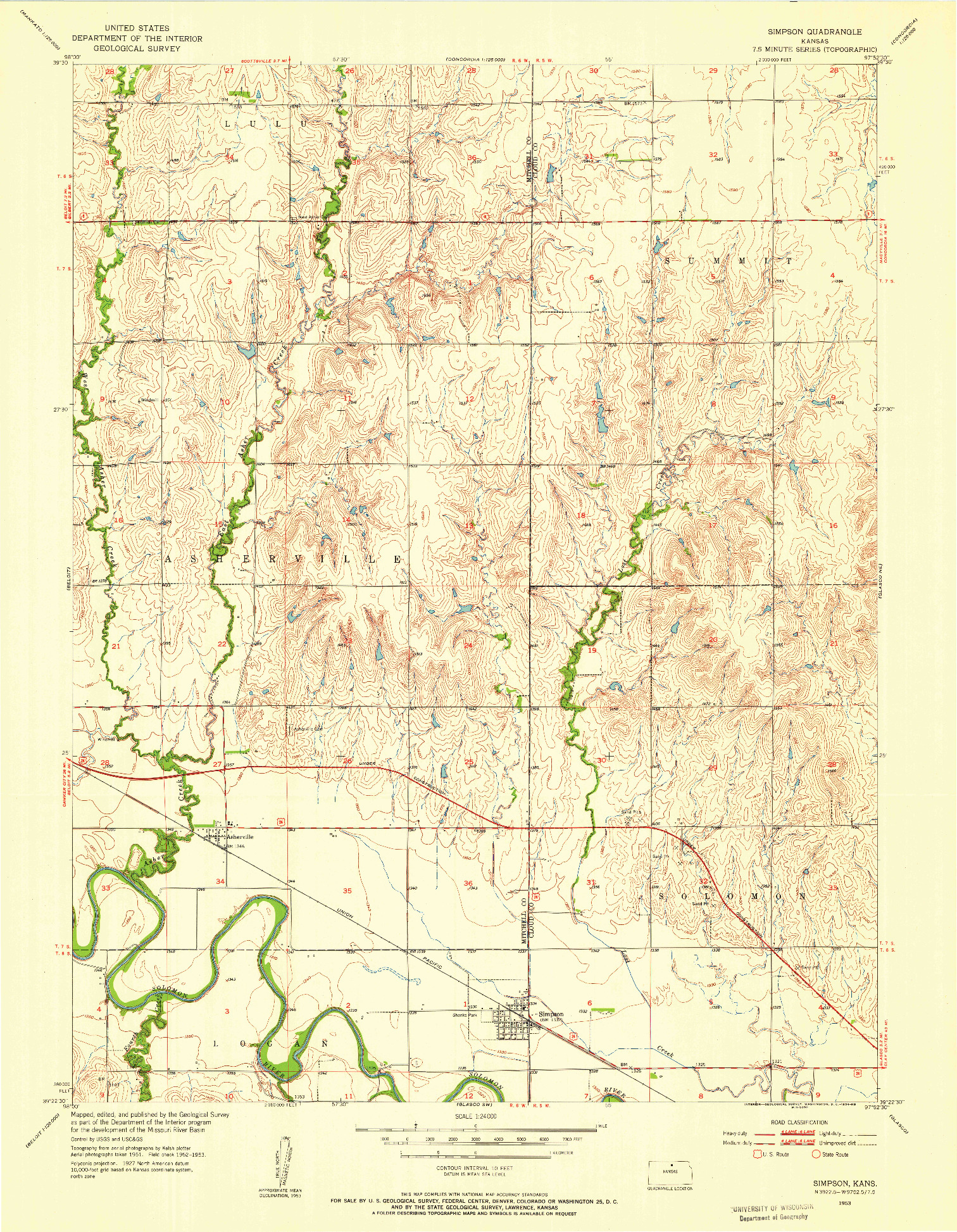 USGS 1:24000-SCALE QUADRANGLE FOR SIMPSON, KS 1953