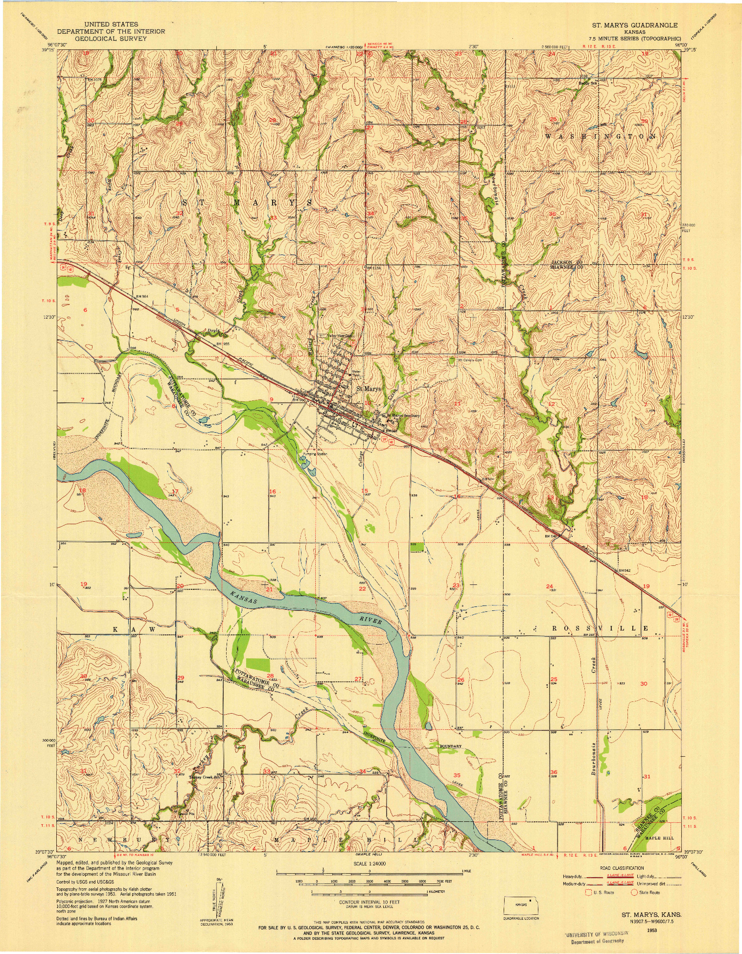 USGS 1:24000-SCALE QUADRANGLE FOR ST MARYS, KS 1953