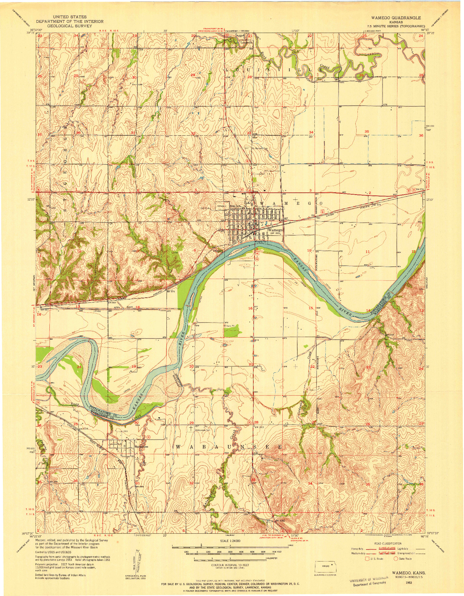 USGS 1:24000-SCALE QUADRANGLE FOR WAMEGO, KS 1953