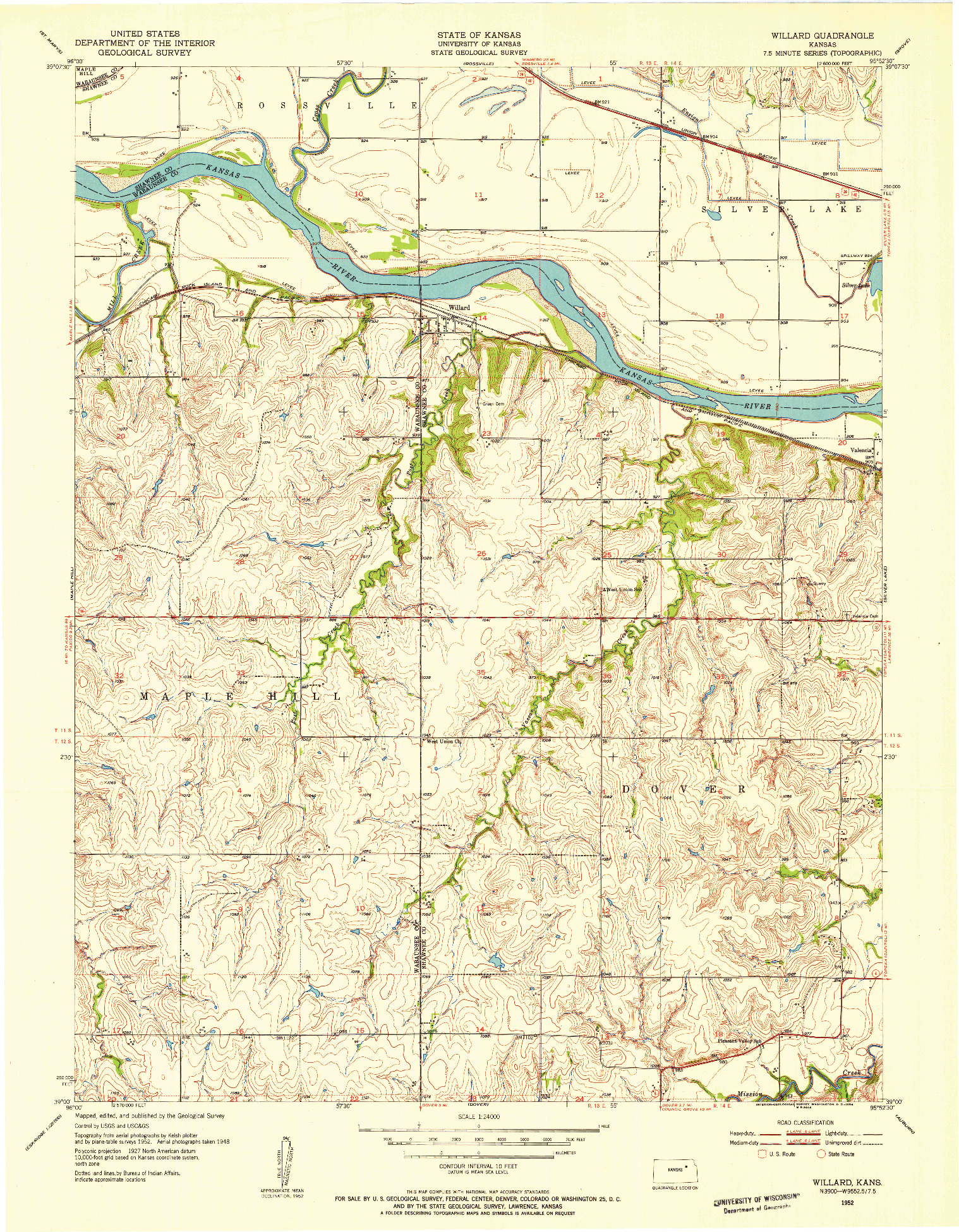 USGS 1:24000-SCALE QUADRANGLE FOR WILLARD, KS 1952
