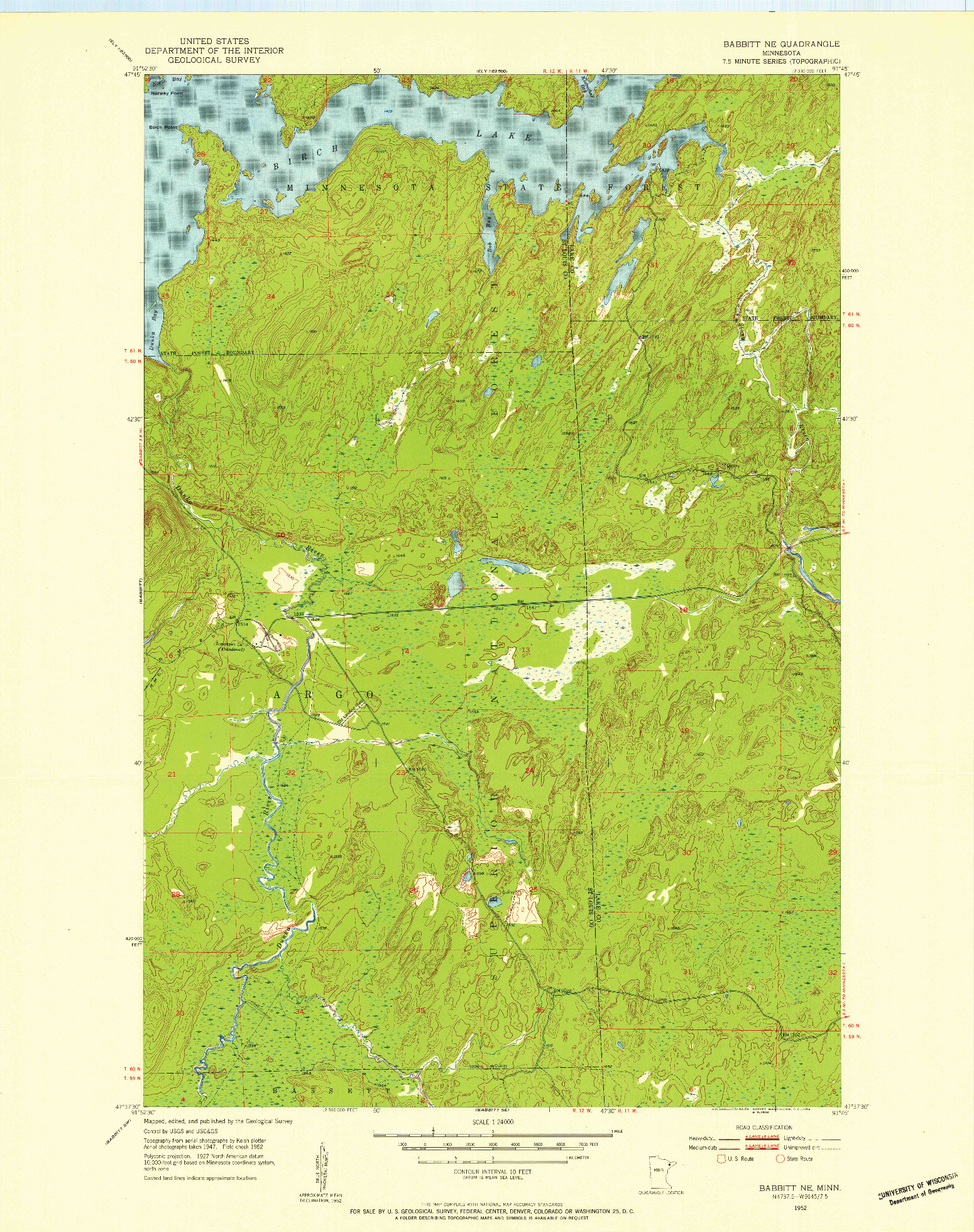 USGS 1:24000-SCALE QUADRANGLE FOR BABBITT NE, MN 1952