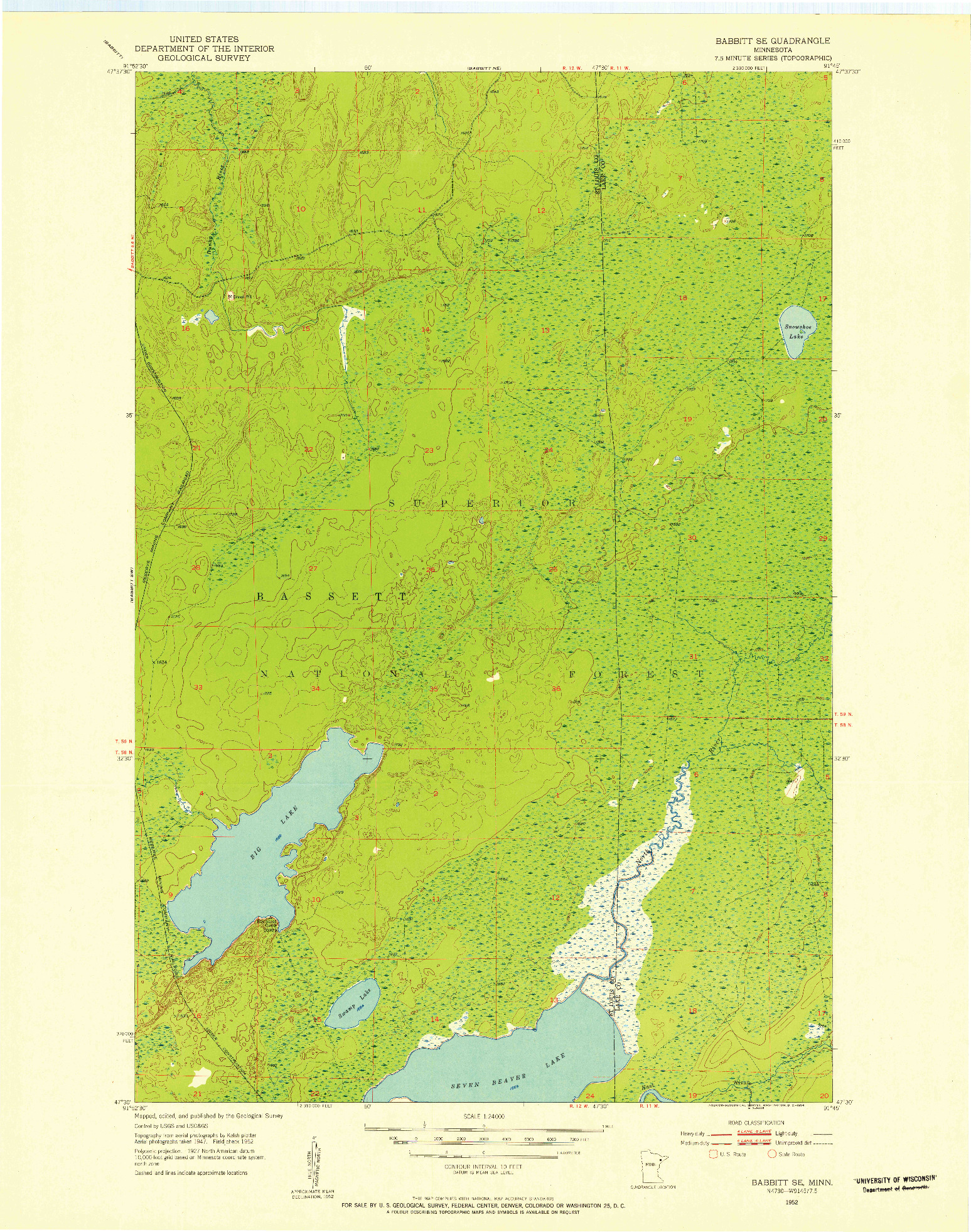 USGS 1:24000-SCALE QUADRANGLE FOR BABBITT SE, MN 1952