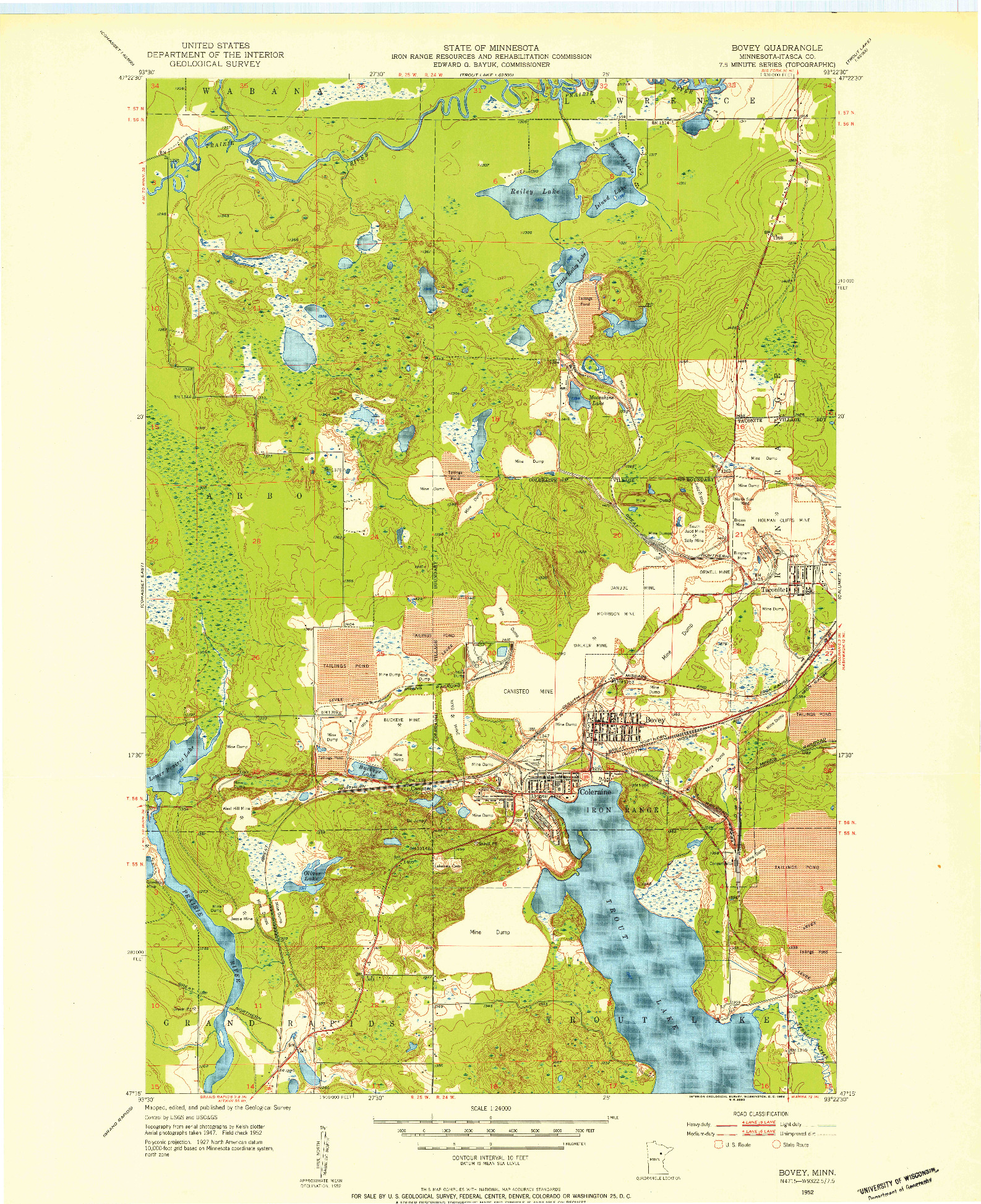 USGS 1:24000-SCALE QUADRANGLE FOR BOVEY, MN 1952