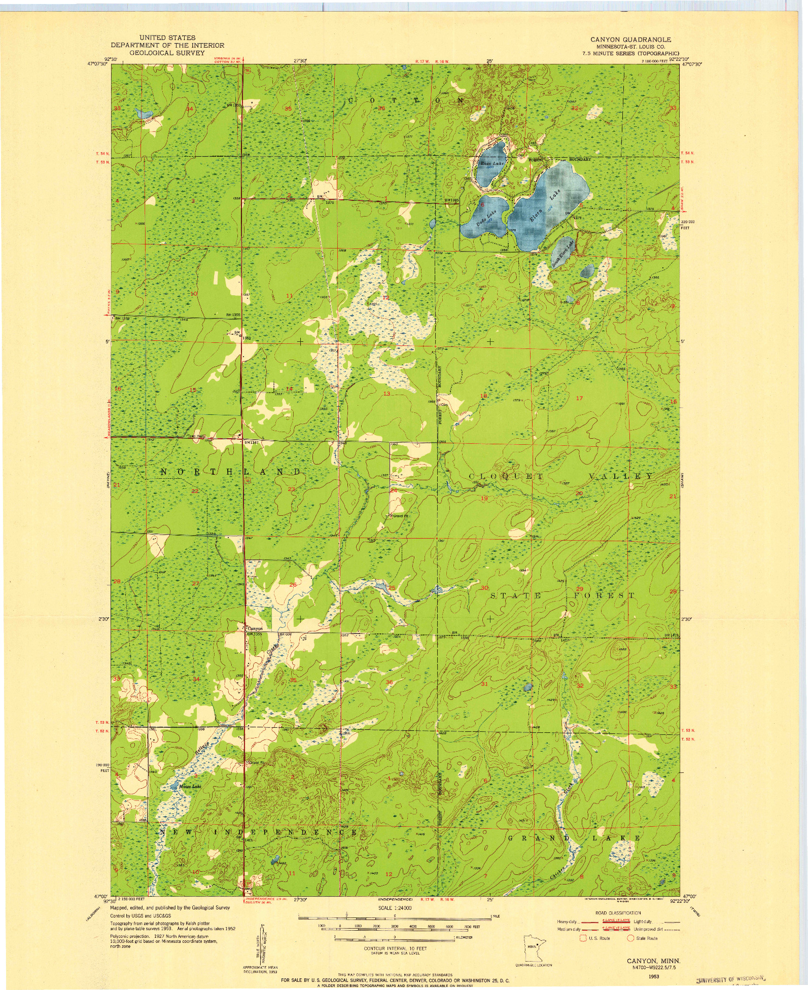 USGS 1:24000-SCALE QUADRANGLE FOR CANYON, MN 1953