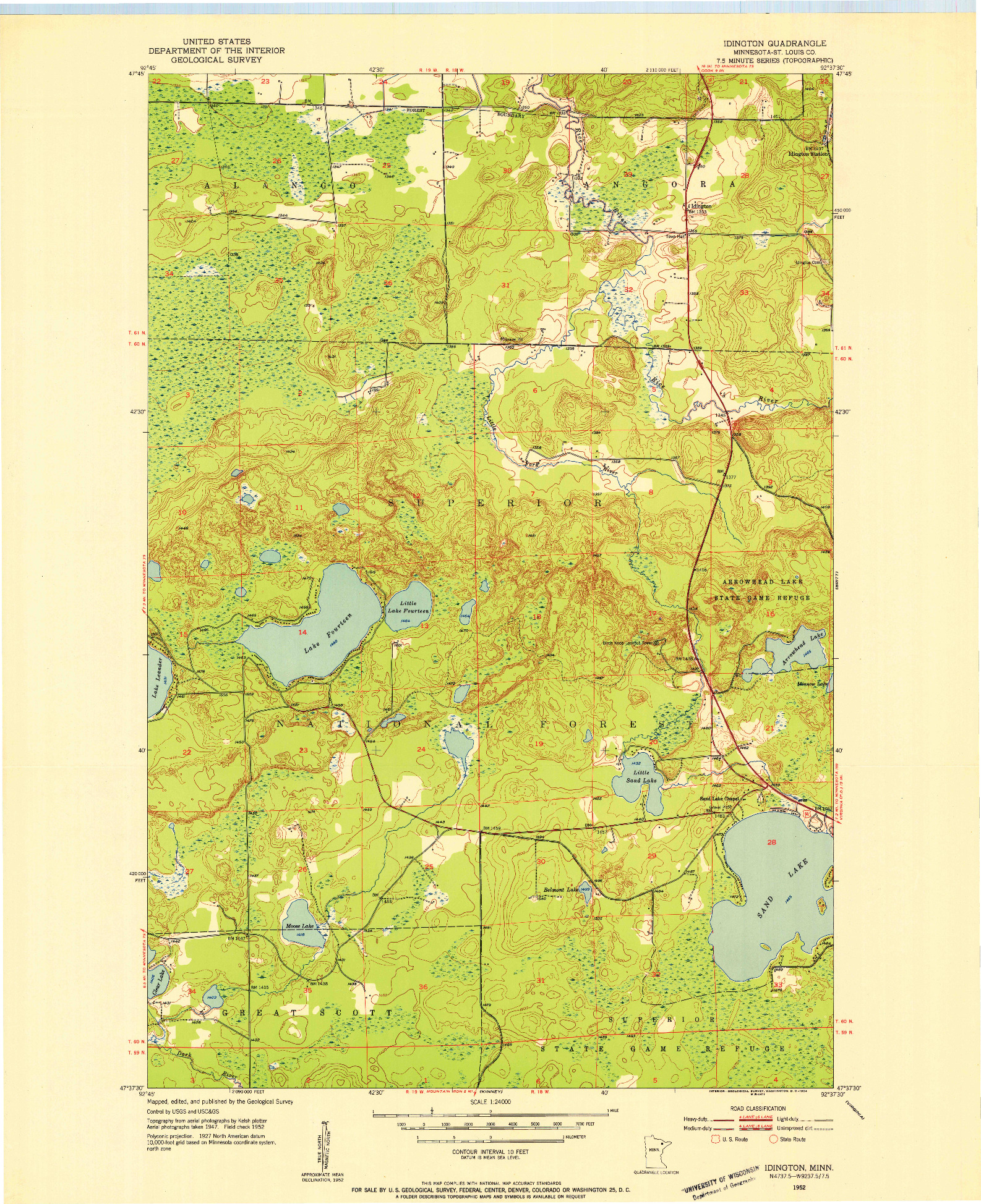 USGS 1:24000-SCALE QUADRANGLE FOR IDINGTON, MN 1952