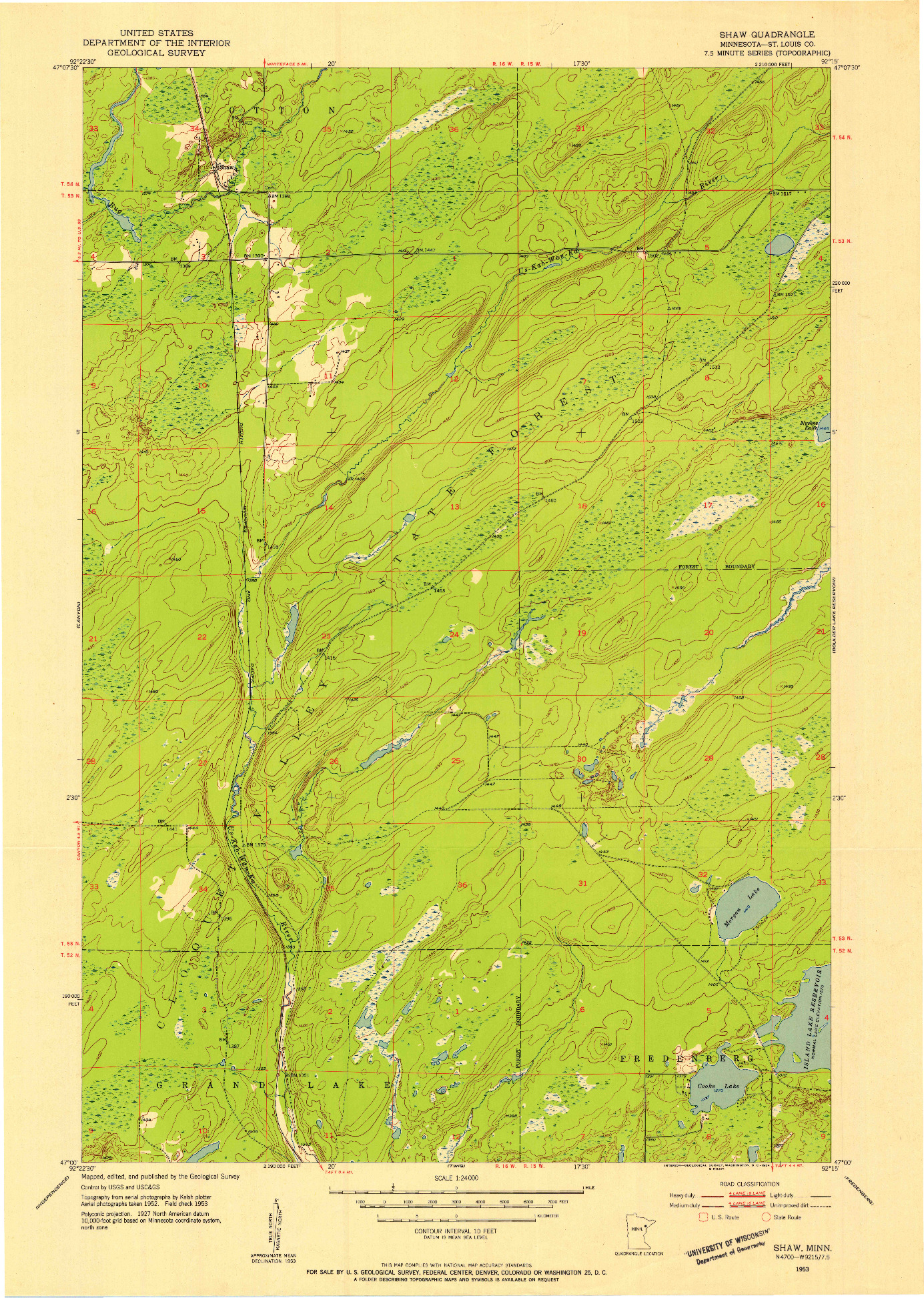 USGS 1:24000-SCALE QUADRANGLE FOR SHAW, MN 1953