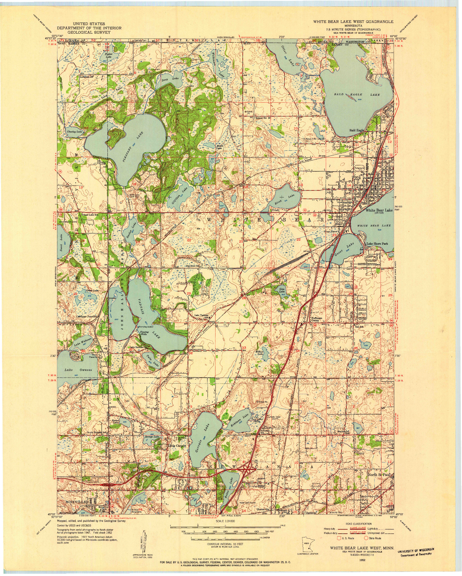 USGS 1:24000-SCALE QUADRANGLE FOR WHITE BEAR LAKE WEST, MN 1952
