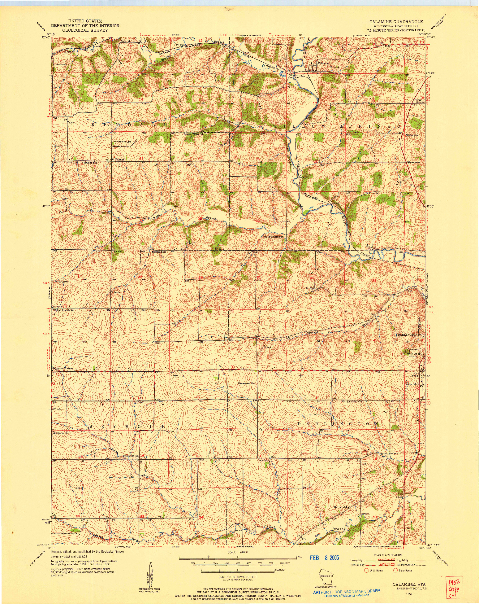 USGS 1:24000-SCALE QUADRANGLE FOR CALAMINE, WI 1952
