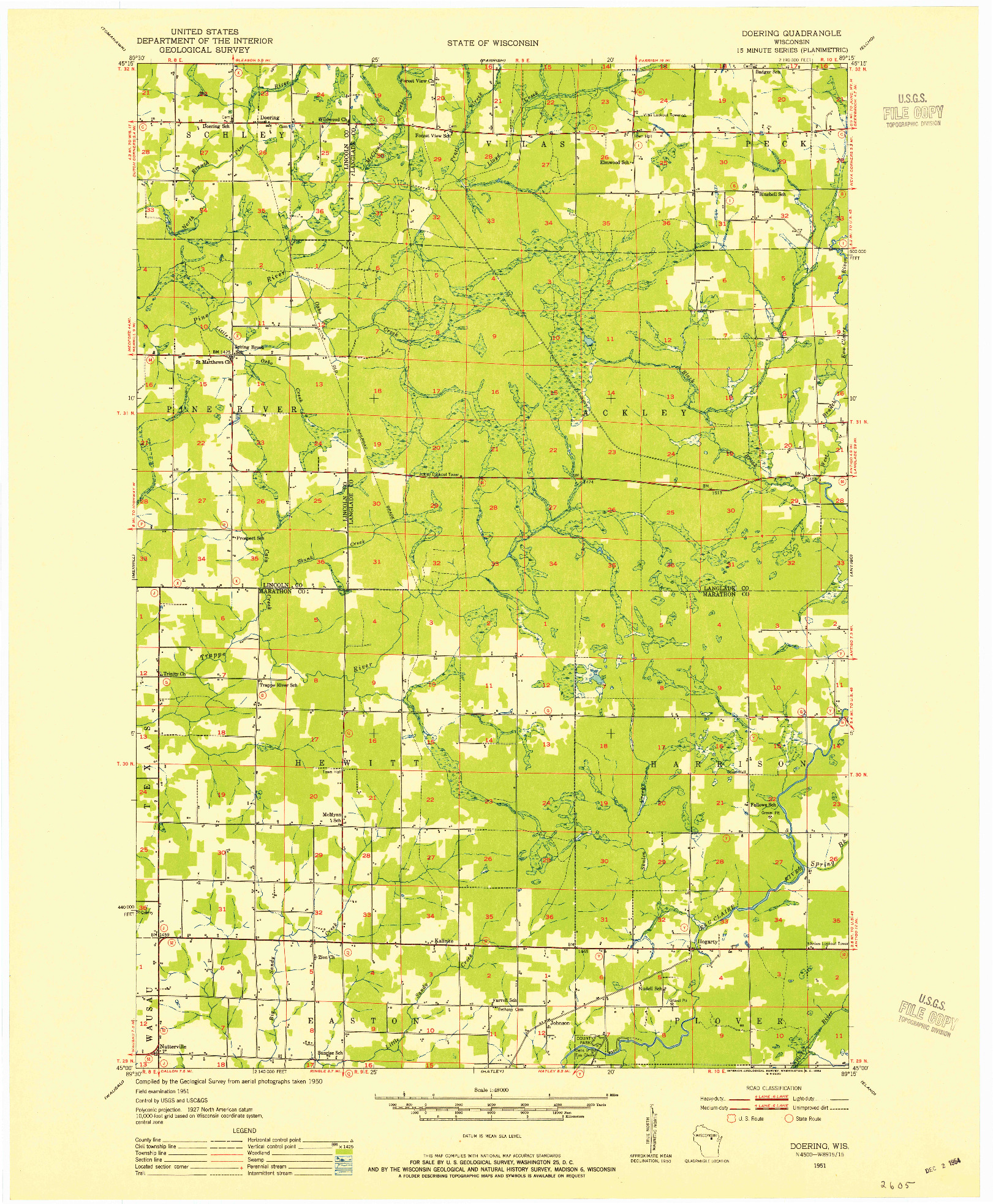 USGS 1:48000-SCALE QUADRANGLE FOR DOERING, WI 1951