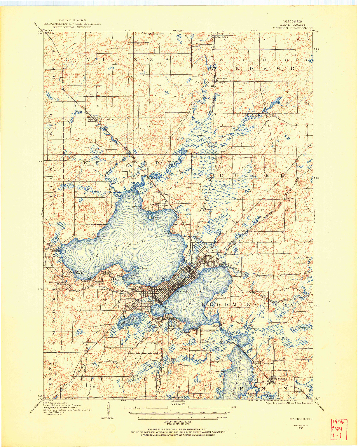 USGS 1:62500-SCALE QUADRANGLE FOR MADISON, WI 1904