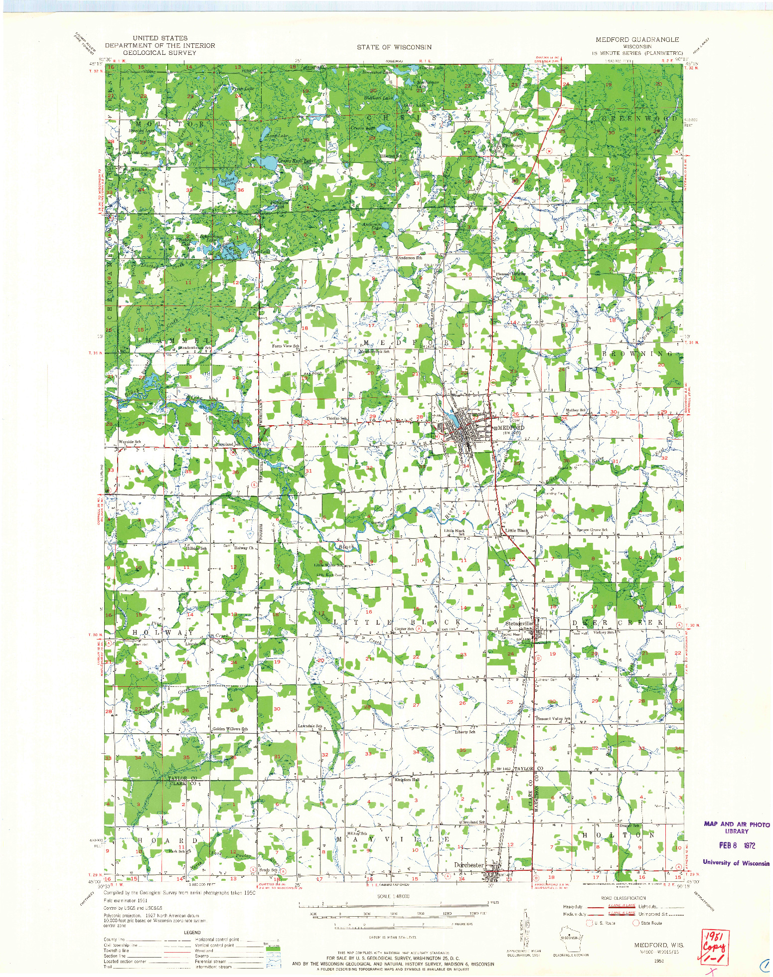 USGS 1:48000-SCALE QUADRANGLE FOR MEDFORD, WI 1951