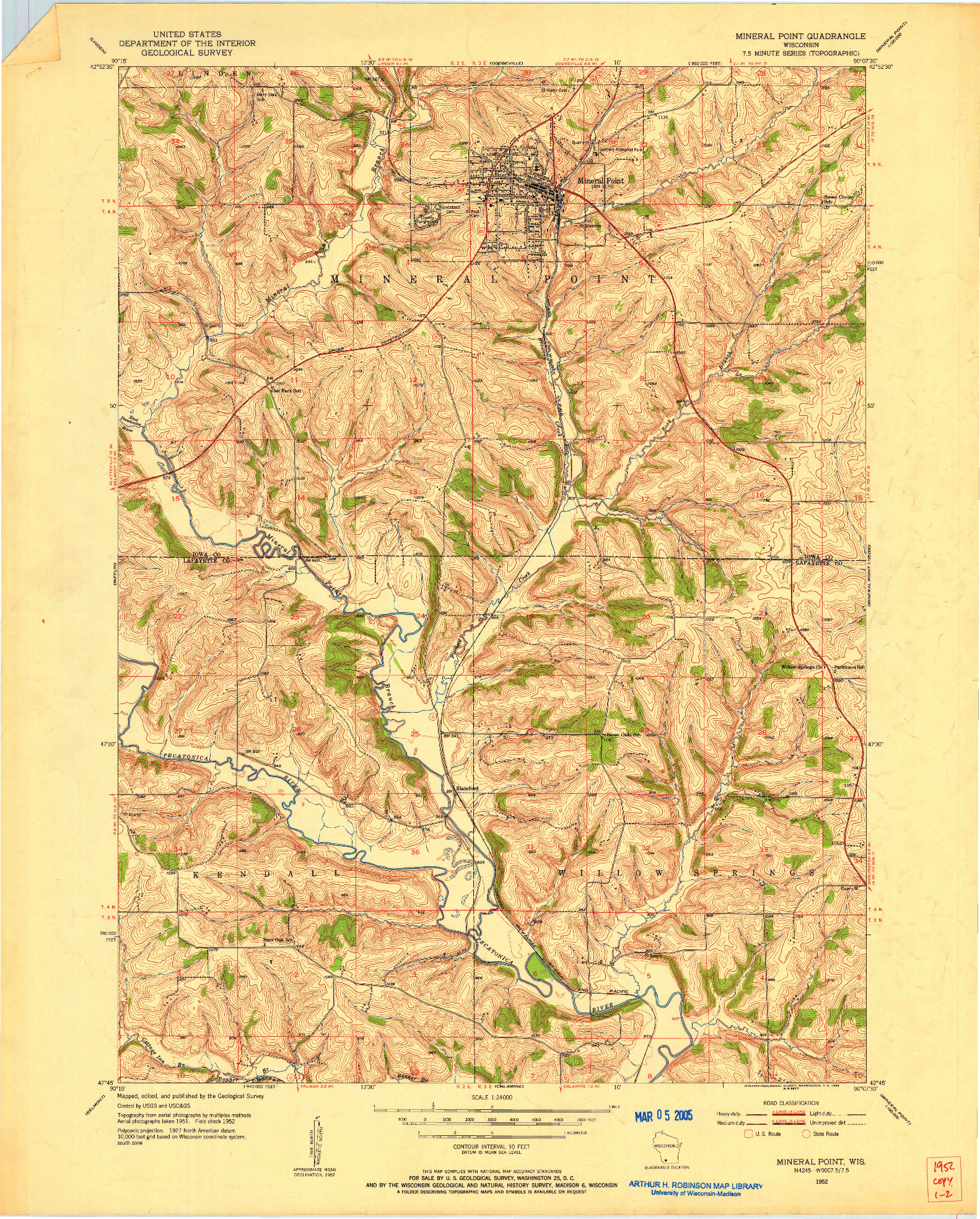 USGS 1:24000-SCALE QUADRANGLE FOR MINERAL POINT, WI 1952