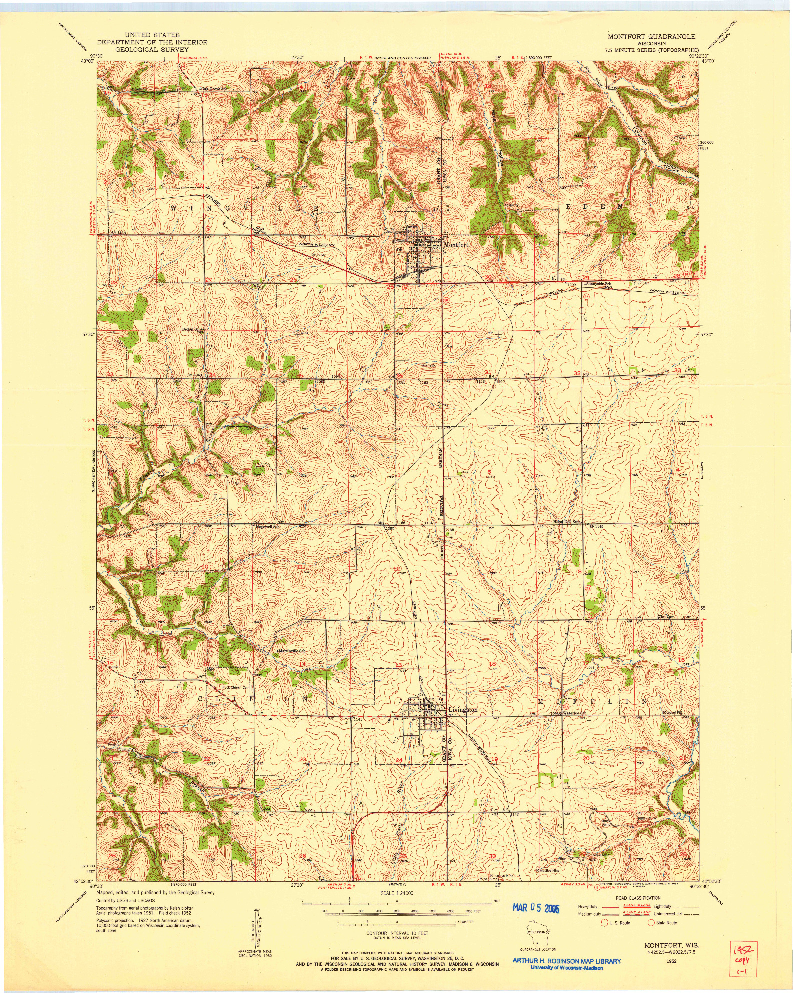 USGS 1:24000-SCALE QUADRANGLE FOR MONTFORT, WI 1952