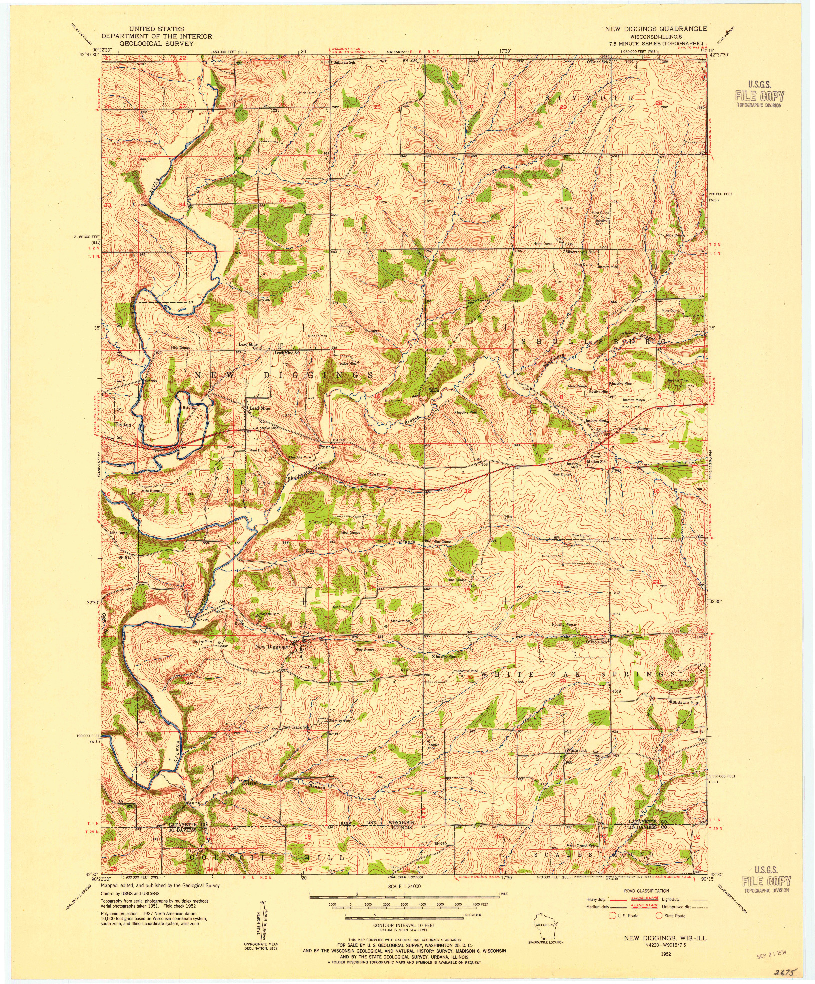 USGS 1:24000-SCALE QUADRANGLE FOR NEW DIGGINGS, WI 1952