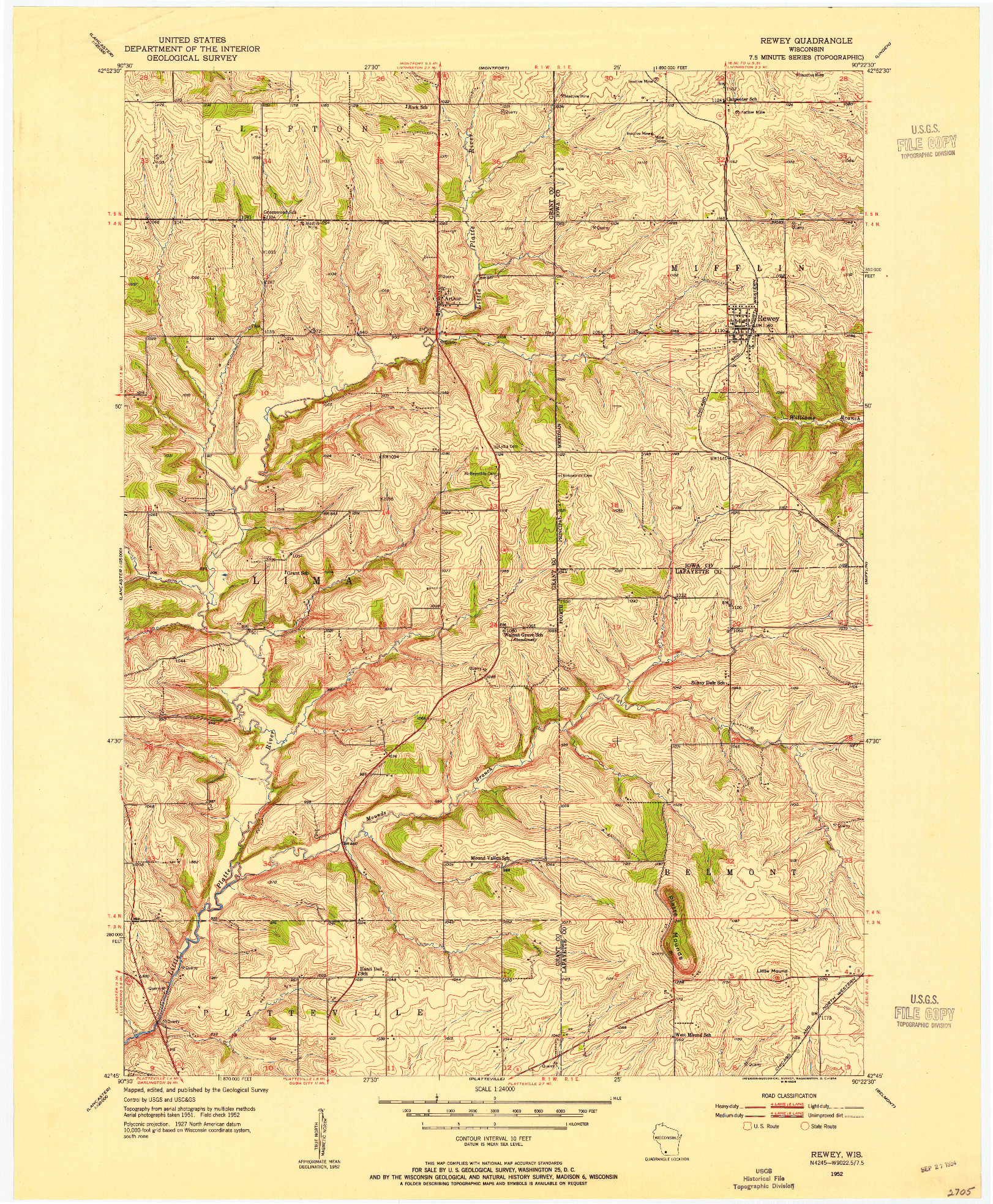 USGS 1:24000-SCALE QUADRANGLE FOR REWEY, WI 1952