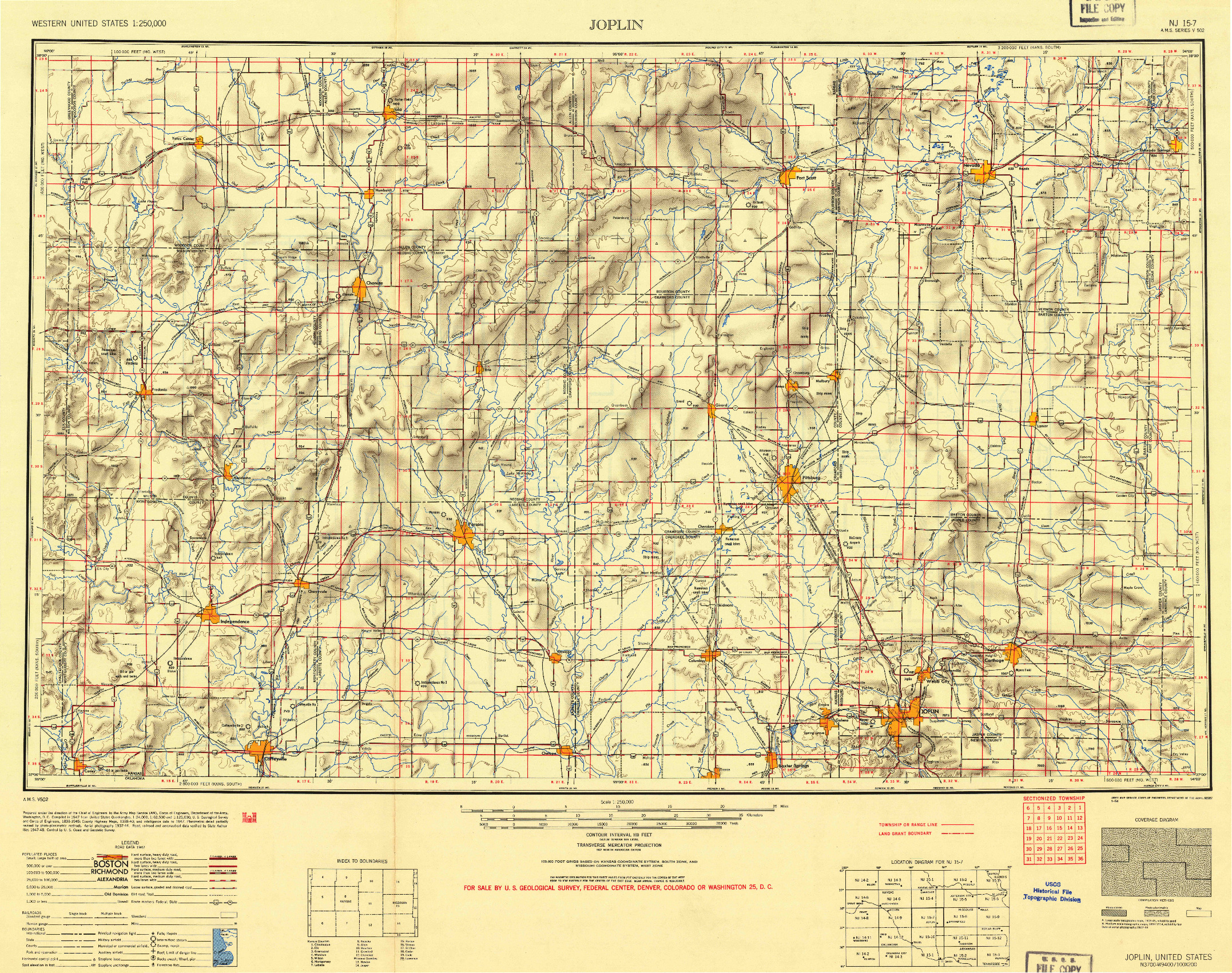 USGS 1:250000-SCALE QUADRANGLE FOR JOPLIN, MO 1947