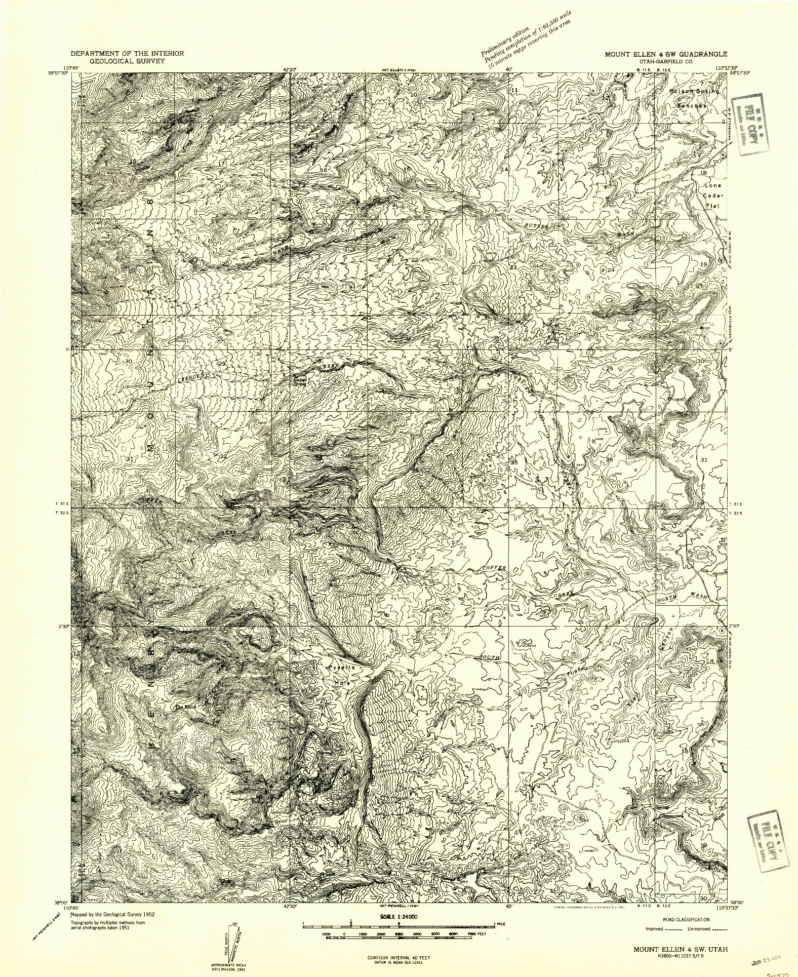 USGS 1:24000-SCALE QUADRANGLE FOR MOUNT ELLEN 4 SW, UT 1952