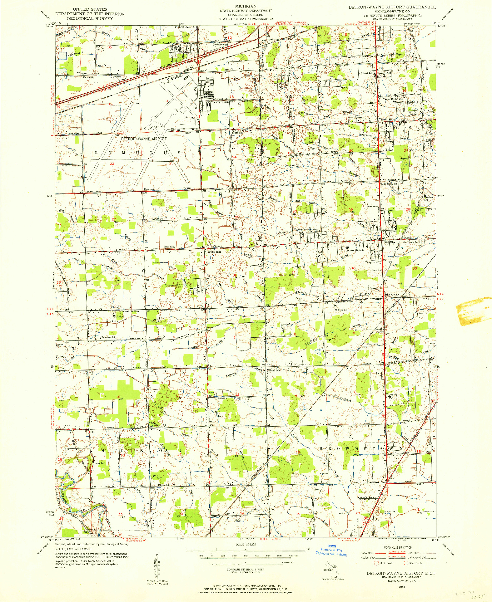 USGS 1:24000-SCALE QUADRANGLE FOR DETROIT WAYNE AIRPORT, MI 1952