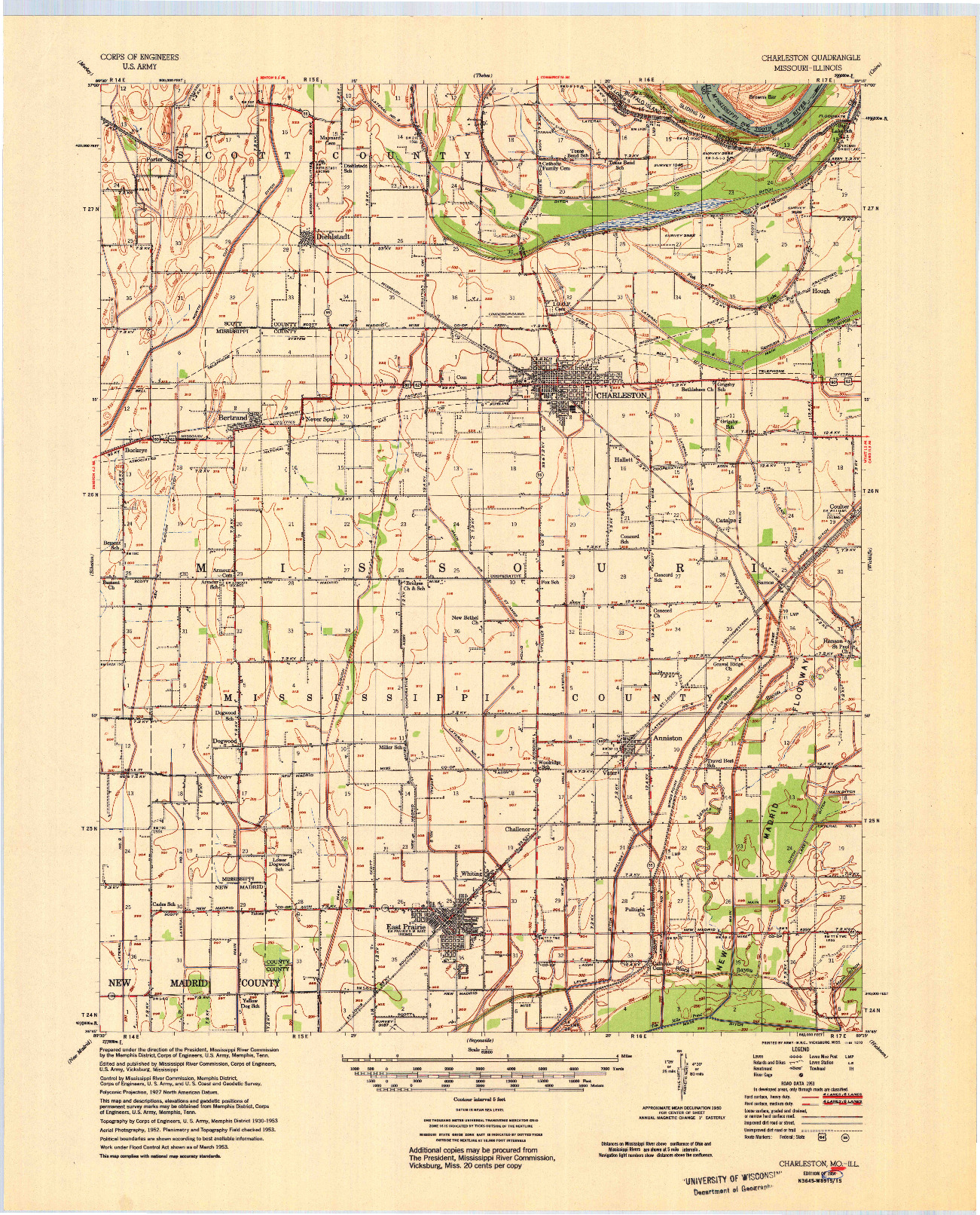 USGS 1:62500-SCALE QUADRANGLE FOR CHARLESTON, MO 1954