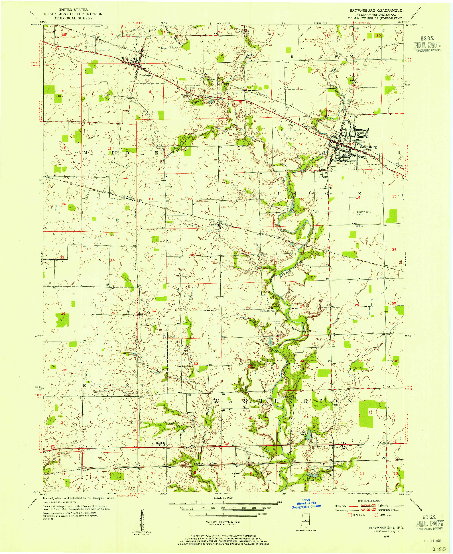 USGS 1:24000-SCALE QUADRANGLE FOR BROWNSBURG, IN 1953