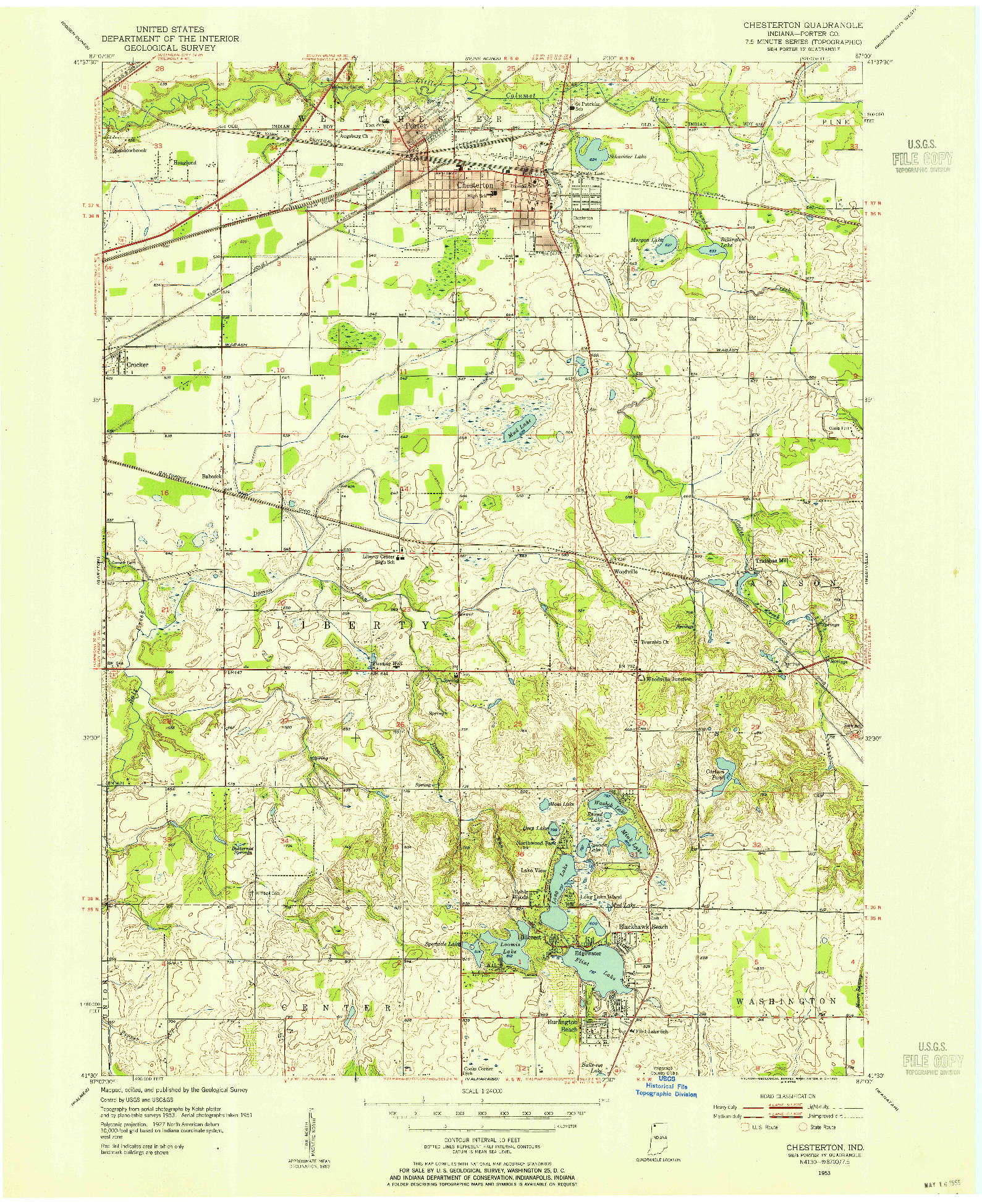 USGS 1:24000-SCALE QUADRANGLE FOR CHESTERTOWN, IN 1953