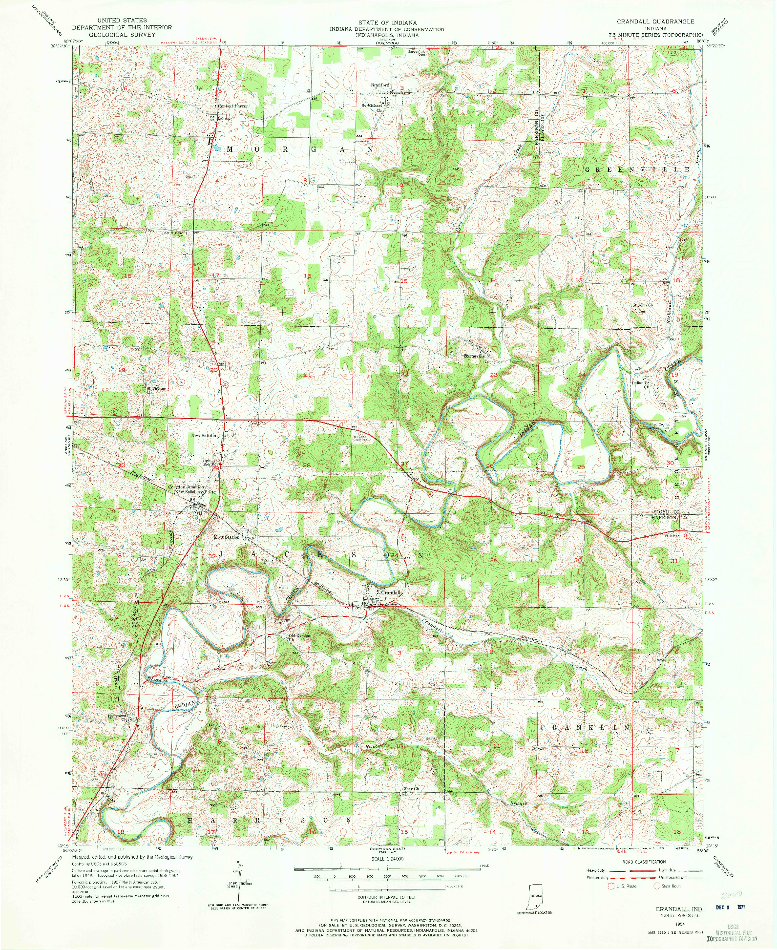 USGS 1:24000-SCALE QUADRANGLE FOR CRANDALL, IN 1954