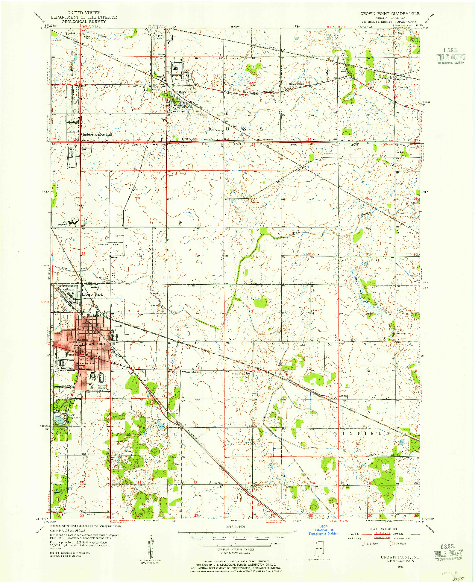 USGS 1:24000-SCALE QUADRANGLE FOR CROWN POINT, IN 1953