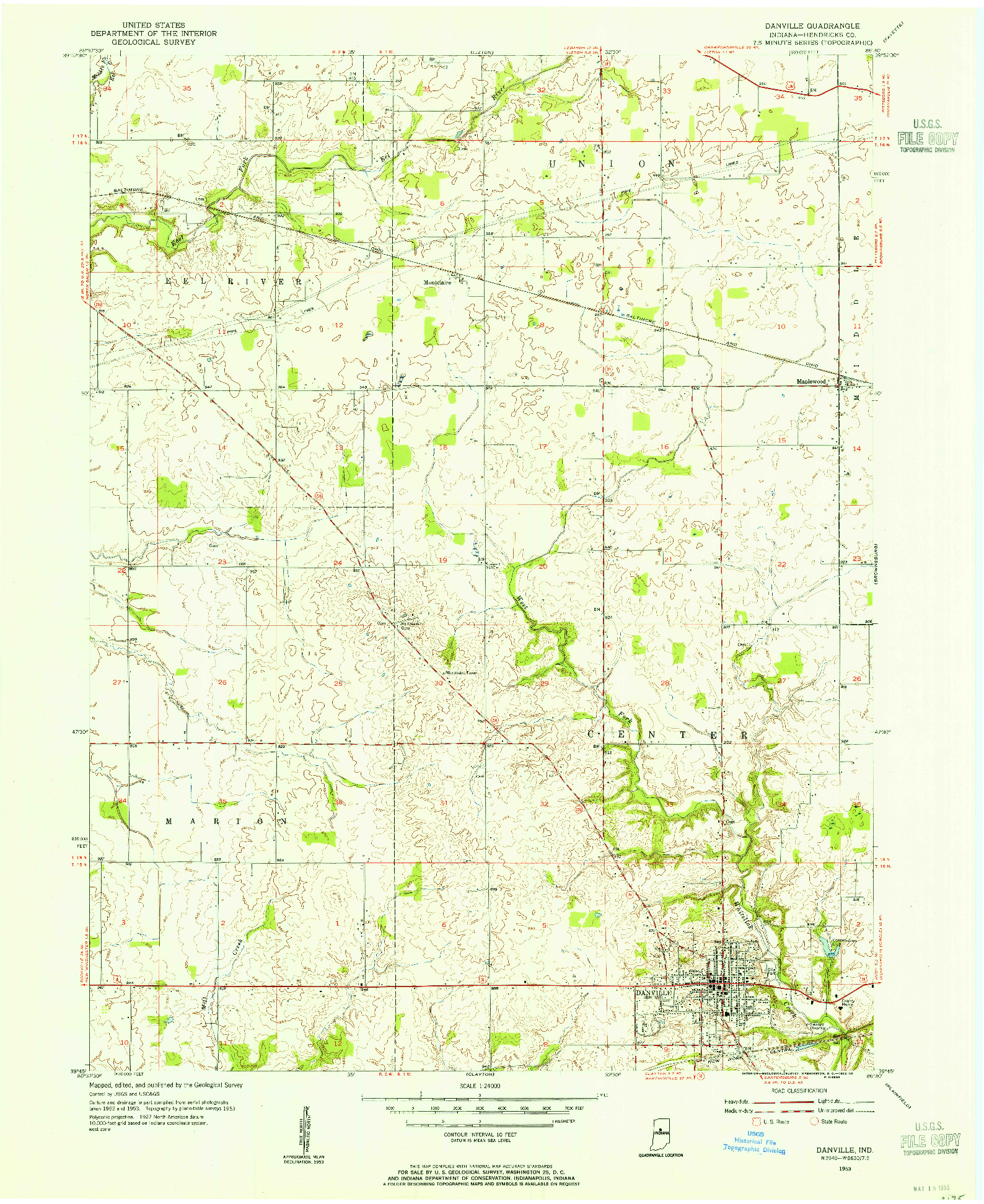 USGS 1:24000-SCALE QUADRANGLE FOR DANVILLE, IN 1953