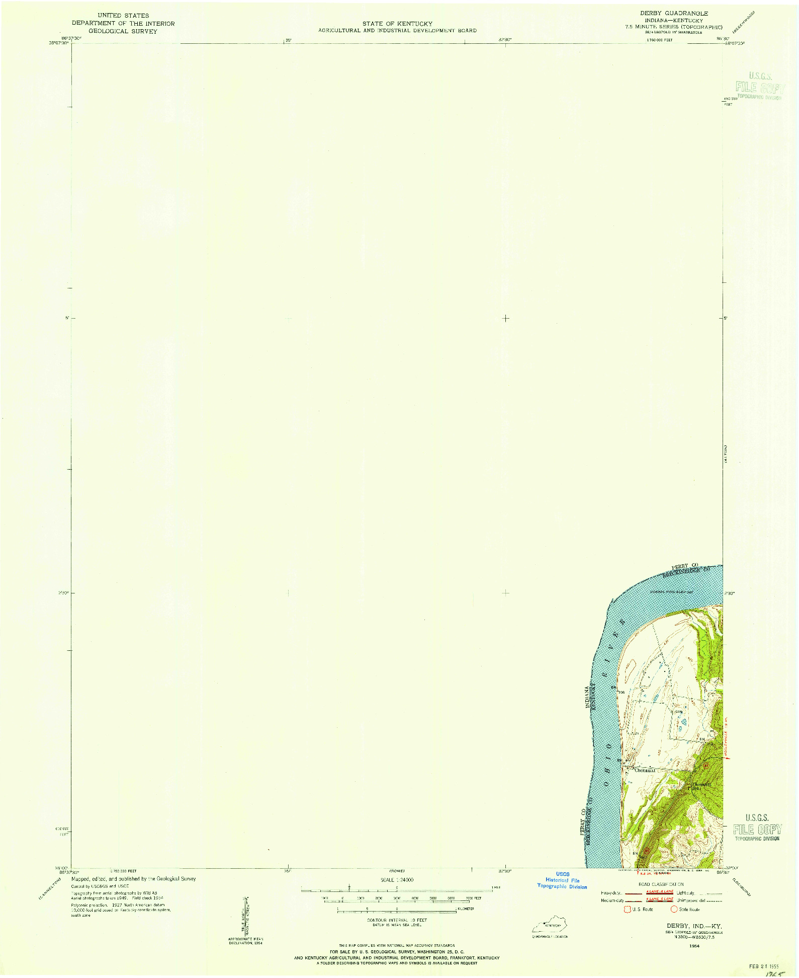 USGS 1:24000-SCALE QUADRANGLE FOR DERBY, IN 1954