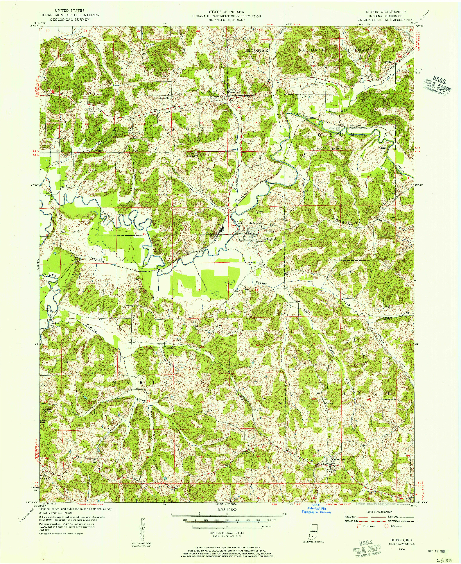 USGS 1:24000-SCALE QUADRANGLE FOR DUBOIS, IN 1954