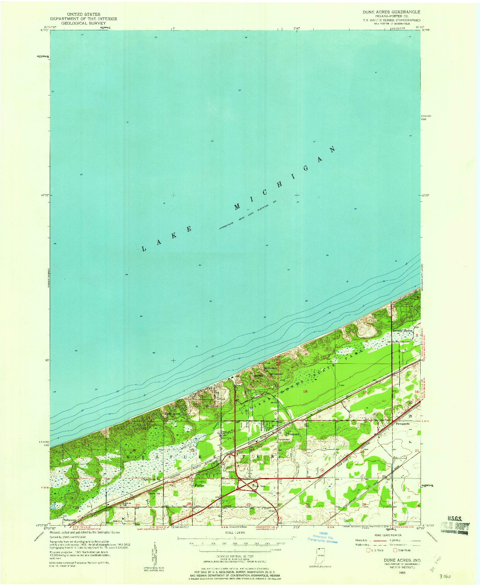 USGS 1:24000-SCALE QUADRANGLE FOR DUNE ACRES, IN 1953