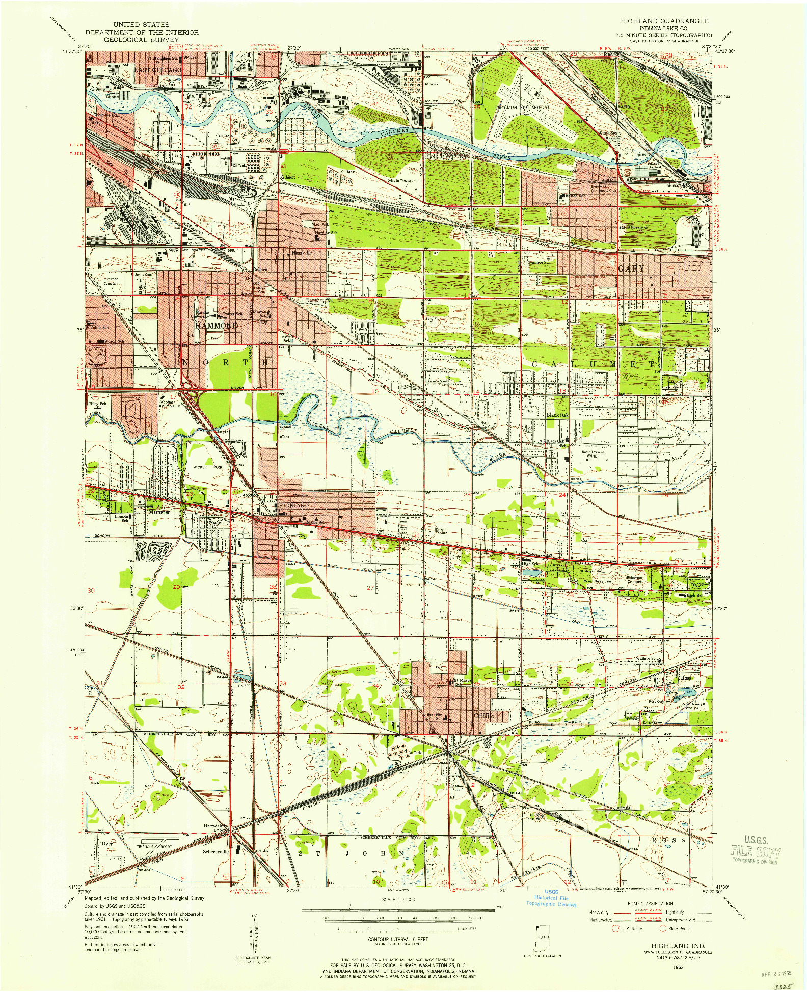 USGS 1:24000-SCALE QUADRANGLE FOR HIGHLAND, IN 1953