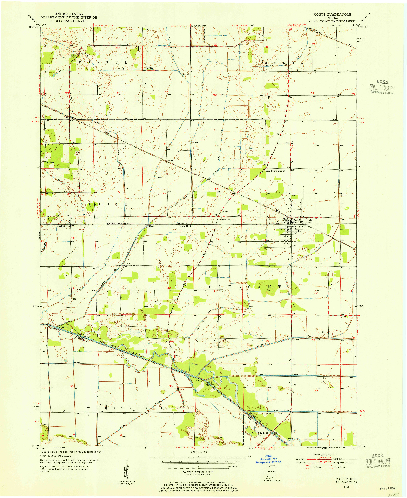 USGS 1:24000-SCALE QUADRANGLE FOR KOUTS, IN 1953