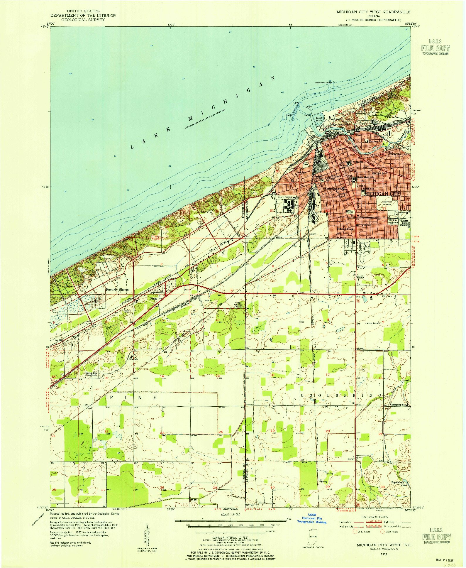 USGS 1:24000-SCALE QUADRANGLE FOR MICHIGAN CITY WEST, IN 1953