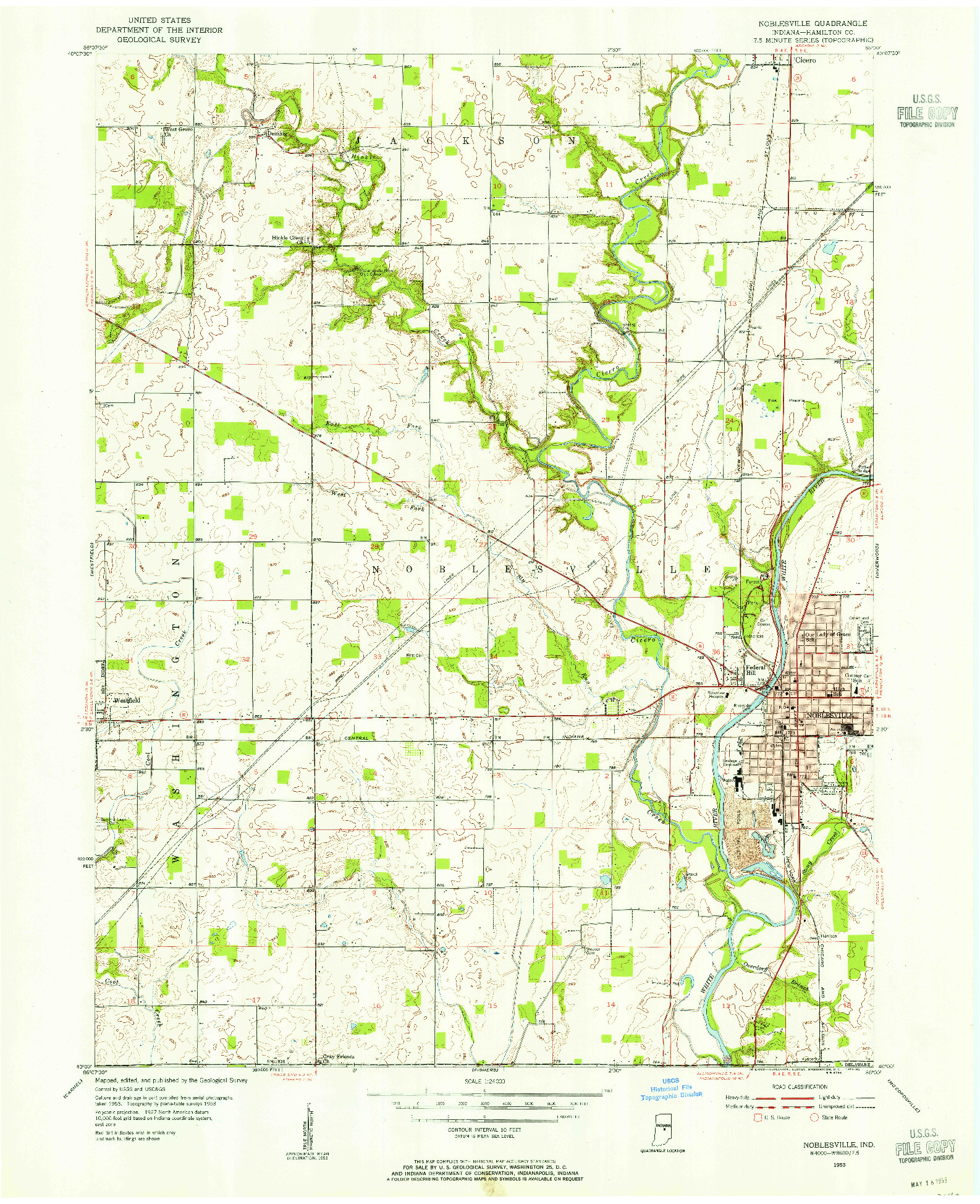 USGS 1:24000-SCALE QUADRANGLE FOR NOBLESVILLE, IN 1953