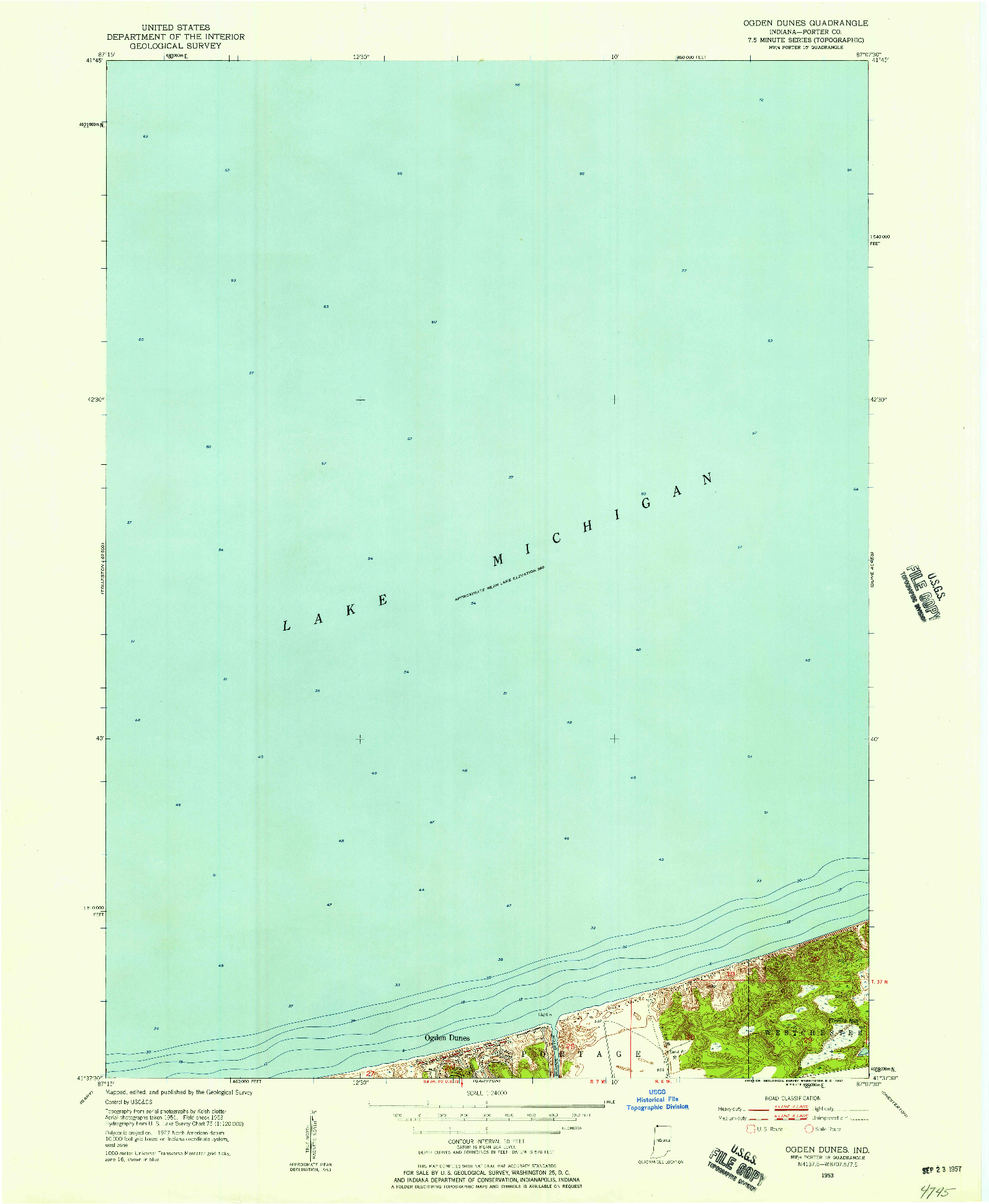 USGS 1:24000-SCALE QUADRANGLE FOR OGDEN DUNES, IN 1953