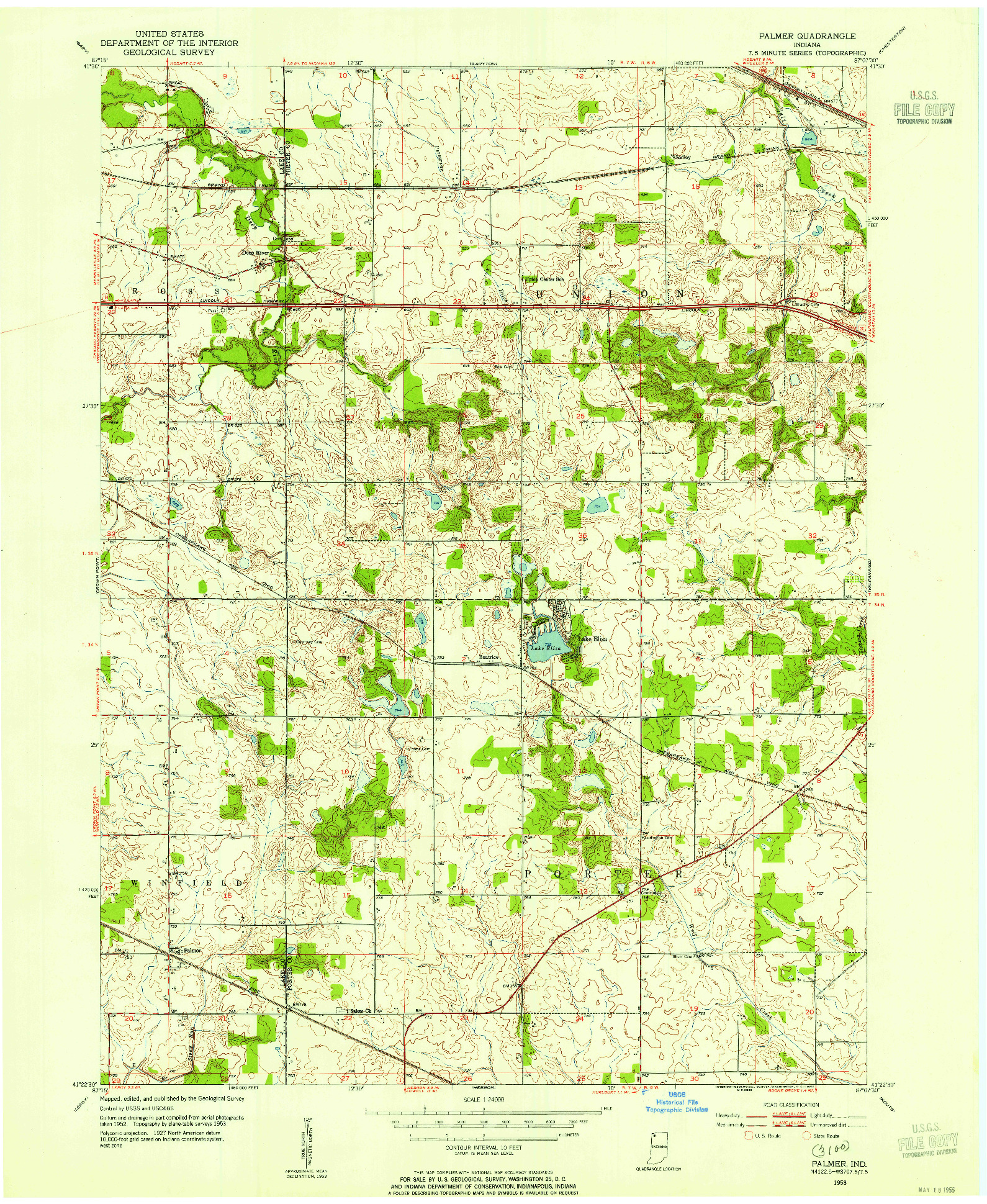 USGS 1:24000-SCALE QUADRANGLE FOR PALMER, IN 1953