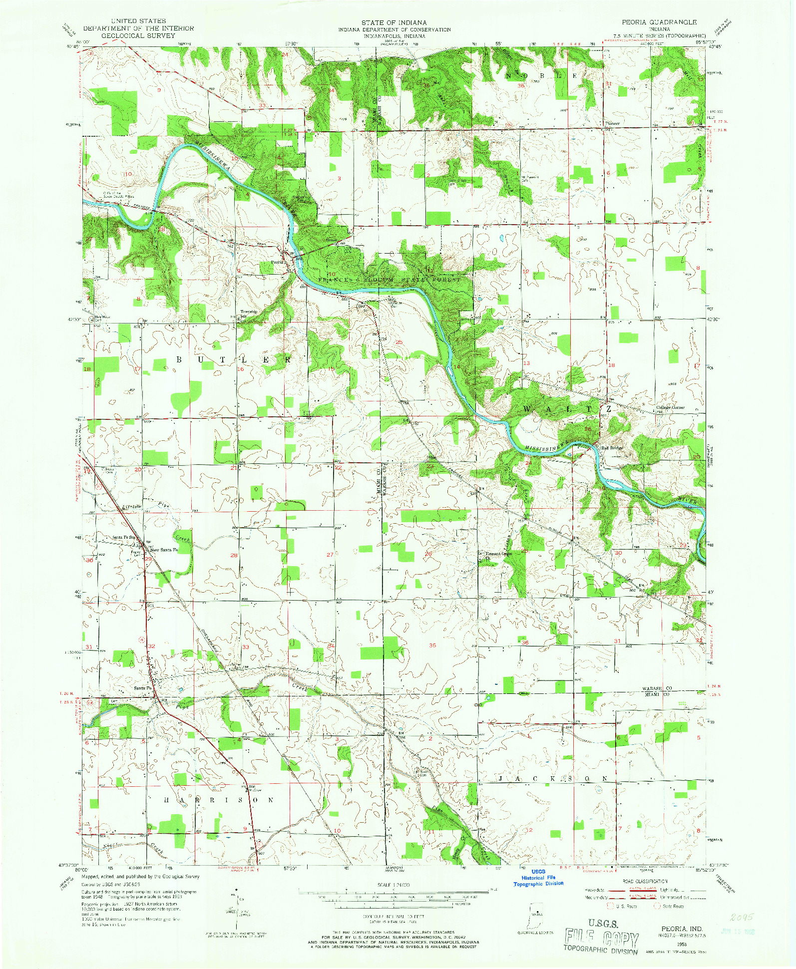 USGS 1:24000-SCALE QUADRANGLE FOR PEORIA, IN 1953